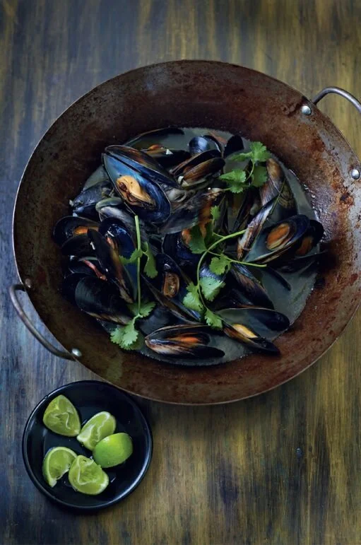 Blue Mussels Wok Tossed with MAKRUT Lime Leaves, Ginger &amp; Garlic