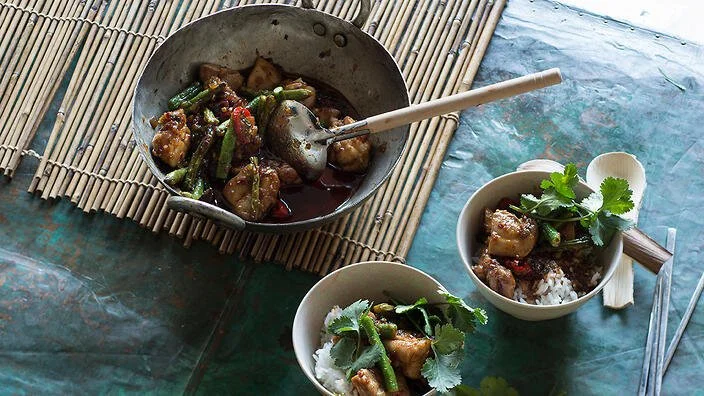 Stir Fried Chicken &amp; Snake Beans with Chilli Relish