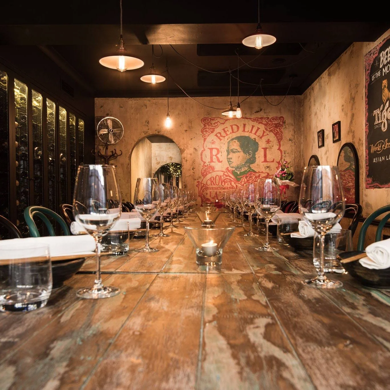 And so the Red Lily Cocktail Bar was transformed into the first iteration of our Private Dining Room.
It has and always will be breathtaking, the amount of detail and hard work that has been poured into this room.
Have you ever noticed the light fi