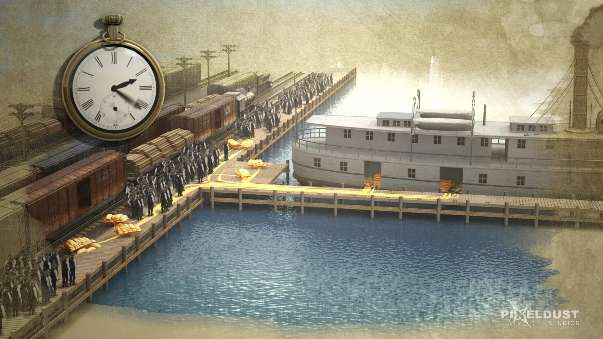 Cargo ship animation on Lake Michigan, from feature documentary Project: Ice  