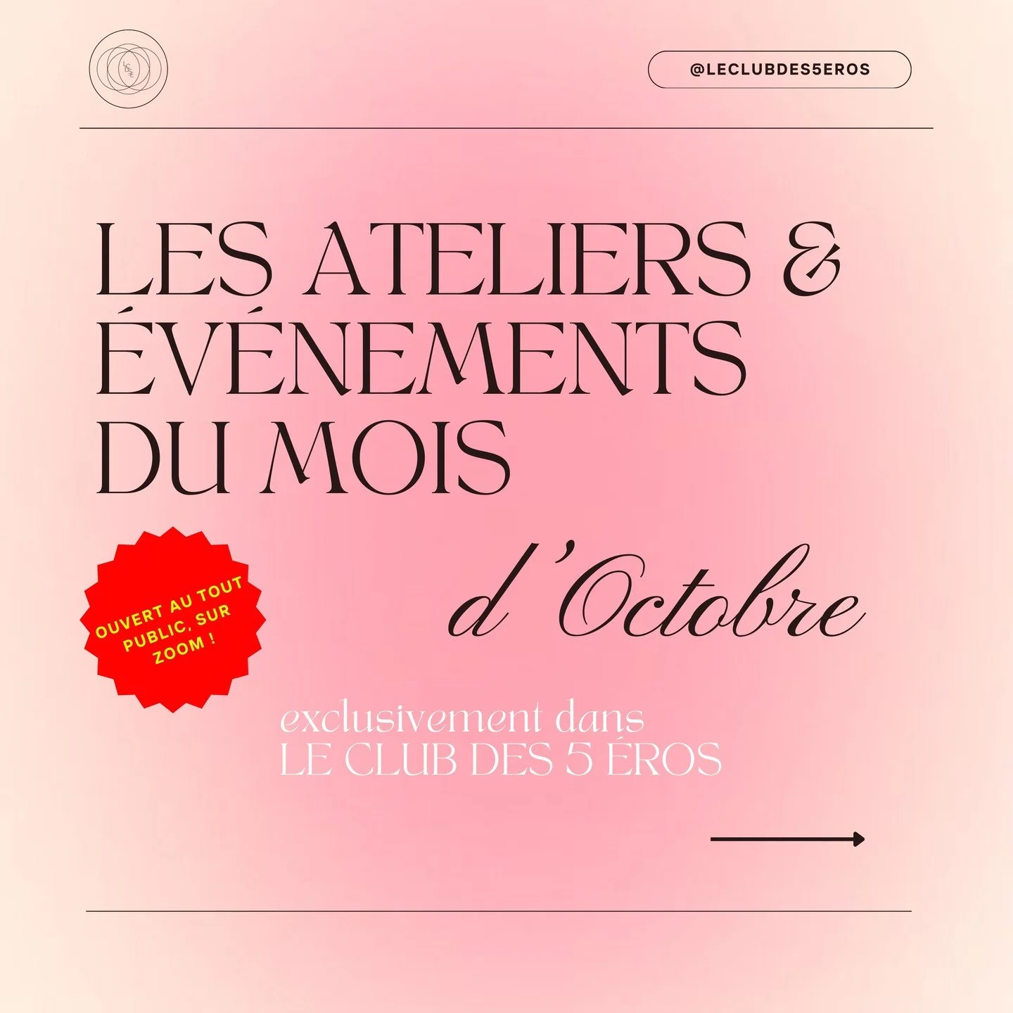 ✨ Octobre au Club des 5 &Eacute;ros : Masterclass ouvertes &agrave; tous ! ✨

Pour la premi&egrave;re fois, nos fameuses masterclass "Explorez l'Expertise" sont accessibles &agrave; tout le monde ! 😱 Habituellement r&eacute;serv&eacute;es 