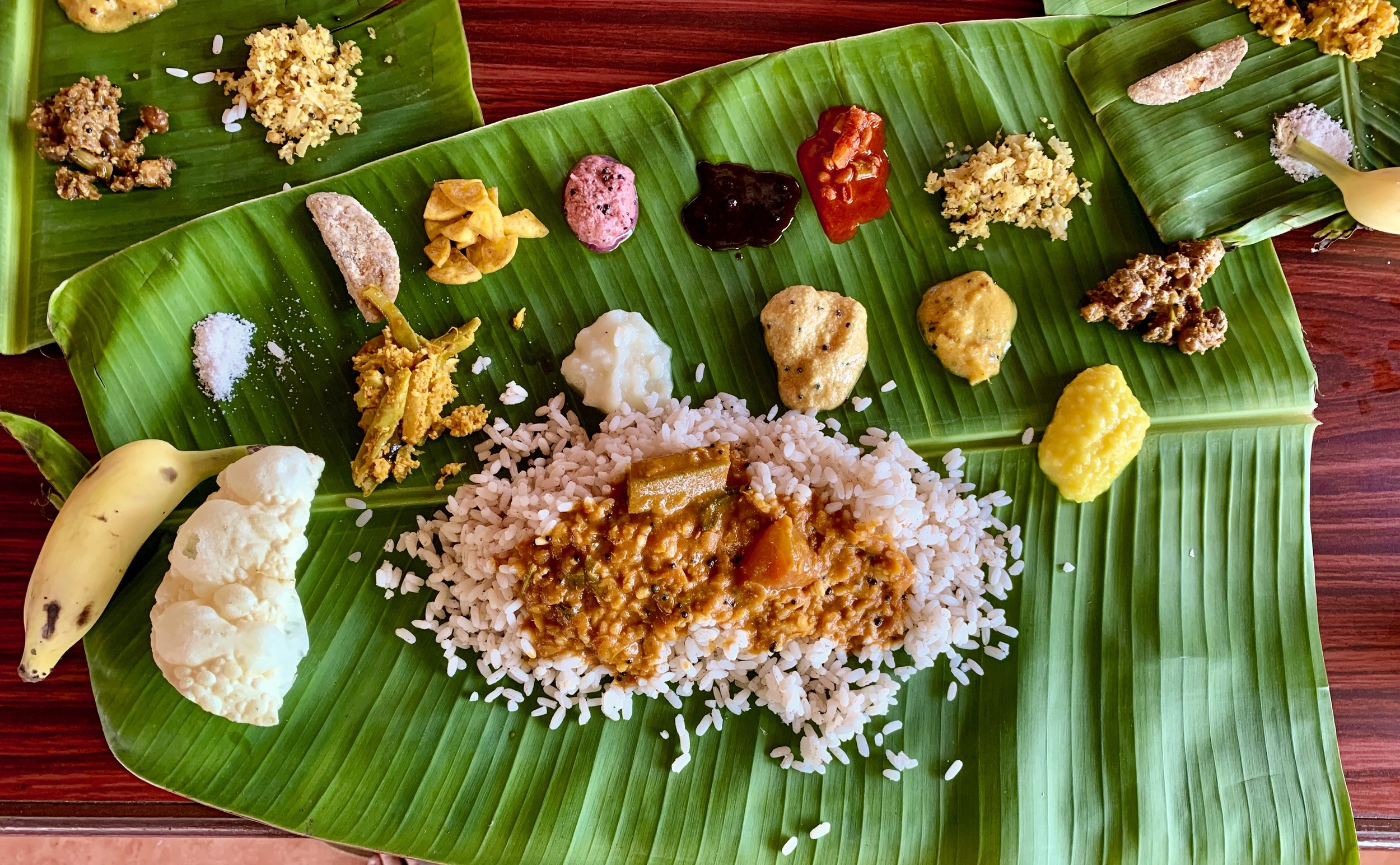 Kerala-style Thali on a Banana Leaf