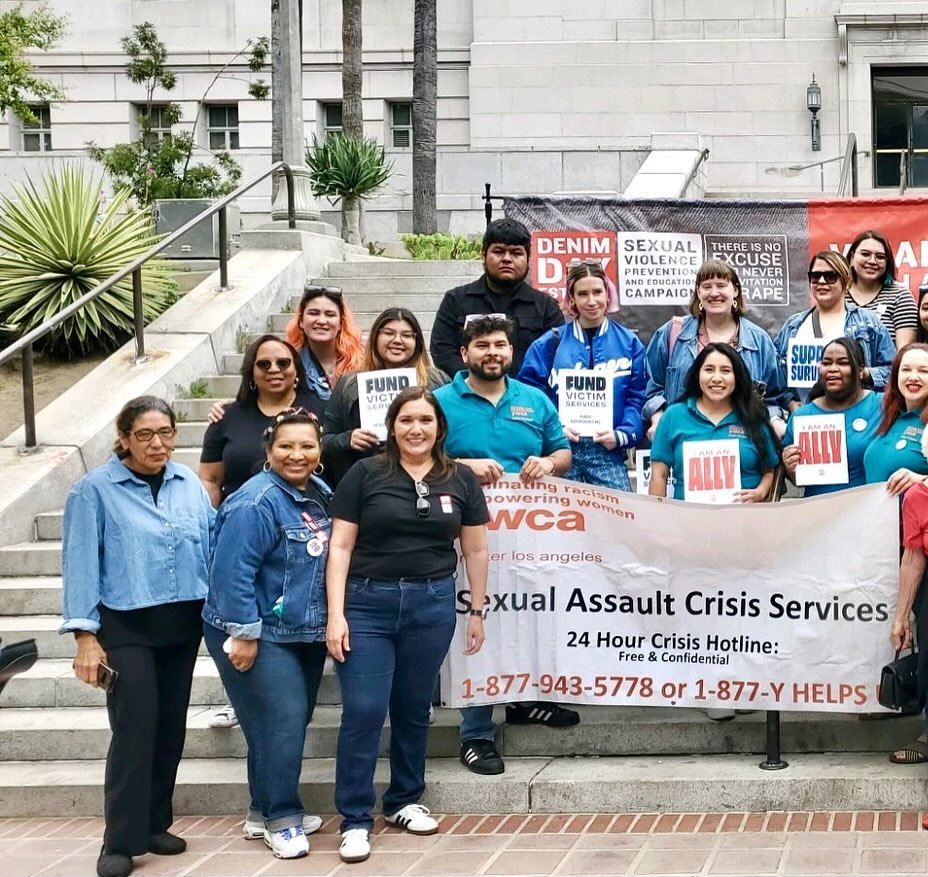 YWCA GLA staff were out in full force today at the @peaceovrviolnce Denim Day Rally at City Hall, honoring 25 years of impact. There is still much work to be done. Join us in standing with survivors of sexual assault. #denimday 

#YWCAisonamission #y