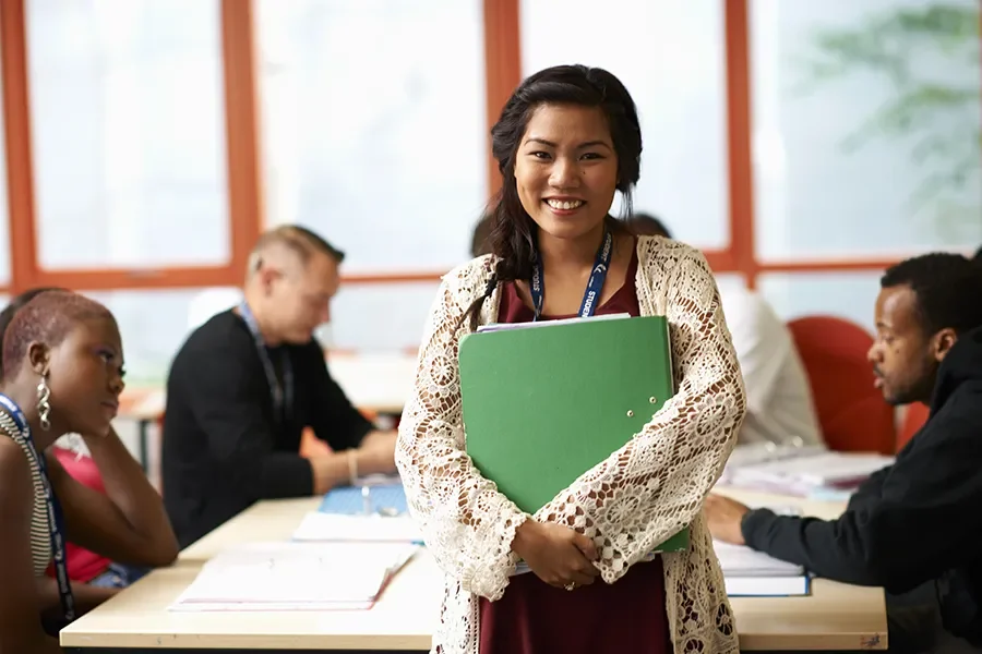 Proud student in a job training course