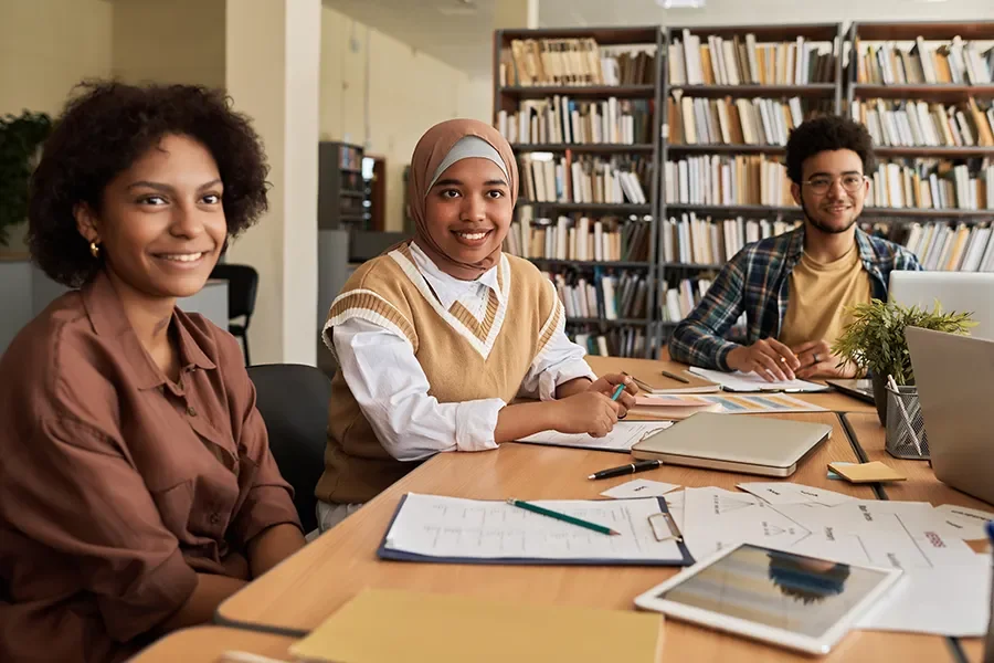 Vocational training students studying