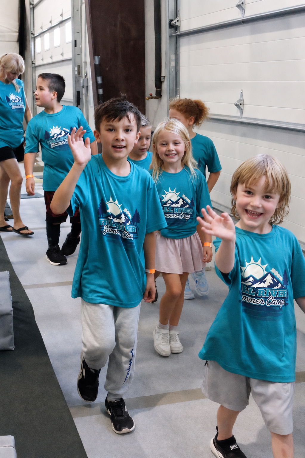 Group of happy students arriving for a fun field trip event at Ark Ninja Warrior facility in Longmont.