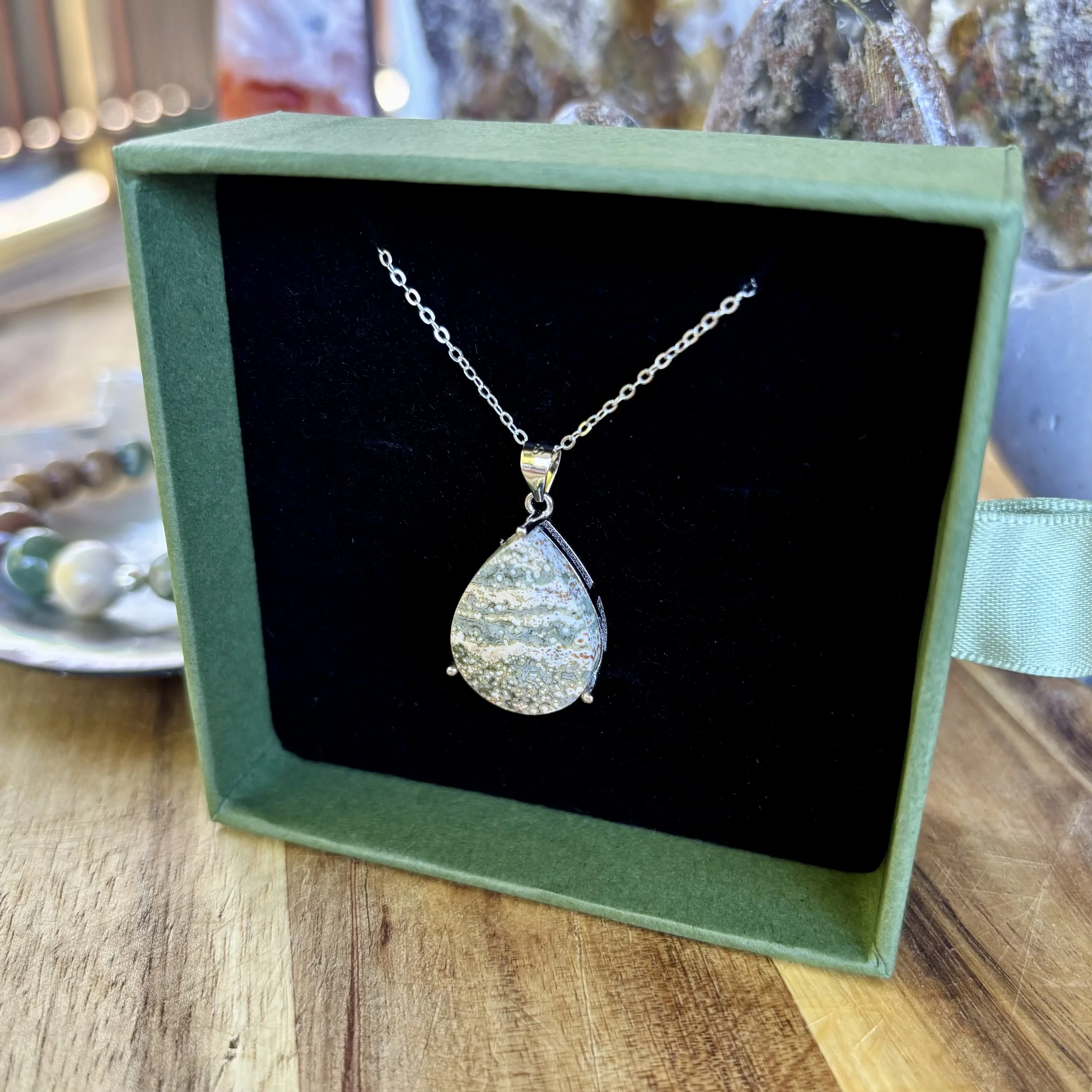 Scenic Orbicular Jasper Raindrop Pendant