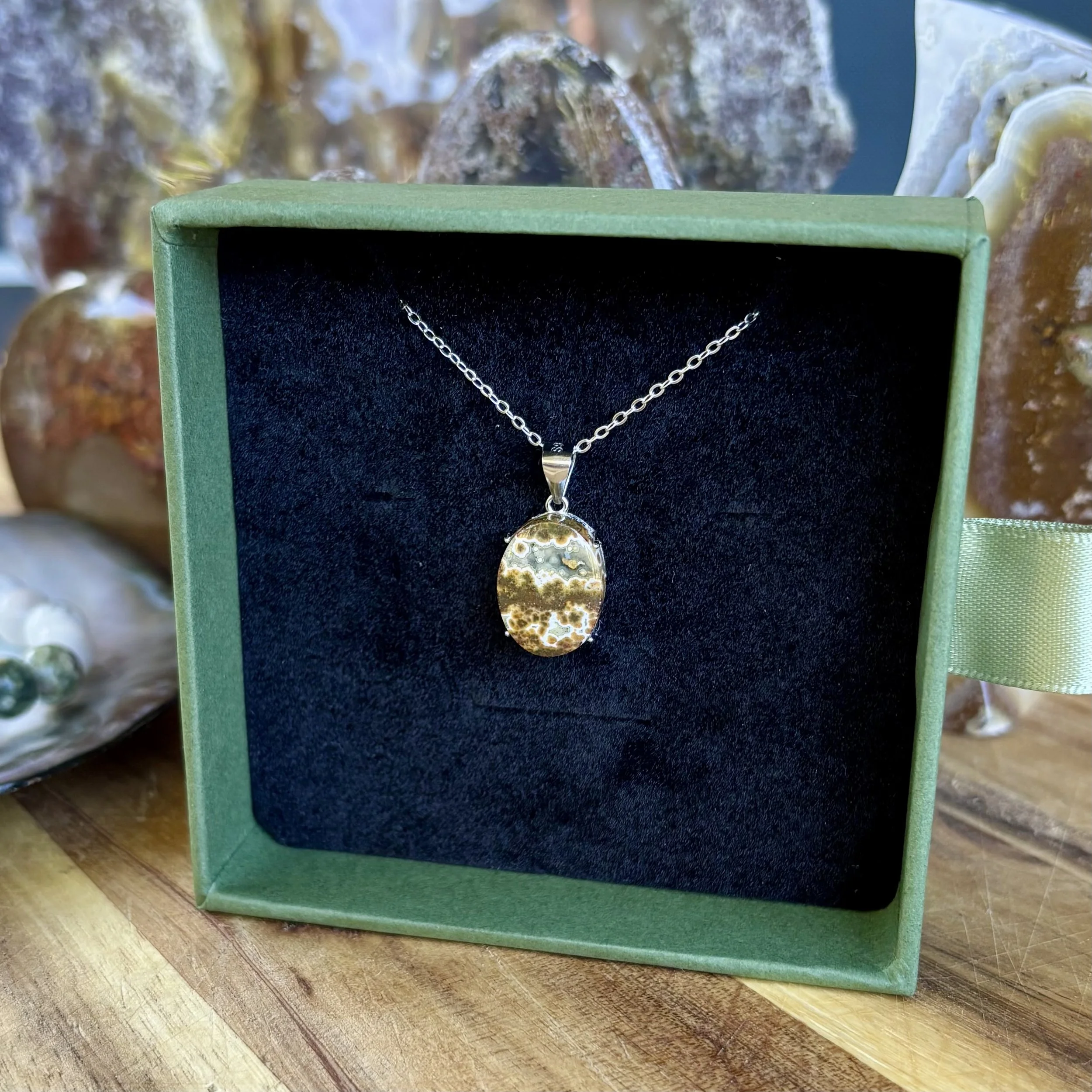 Scenic Orbicular Jasper Small Oval Pendant