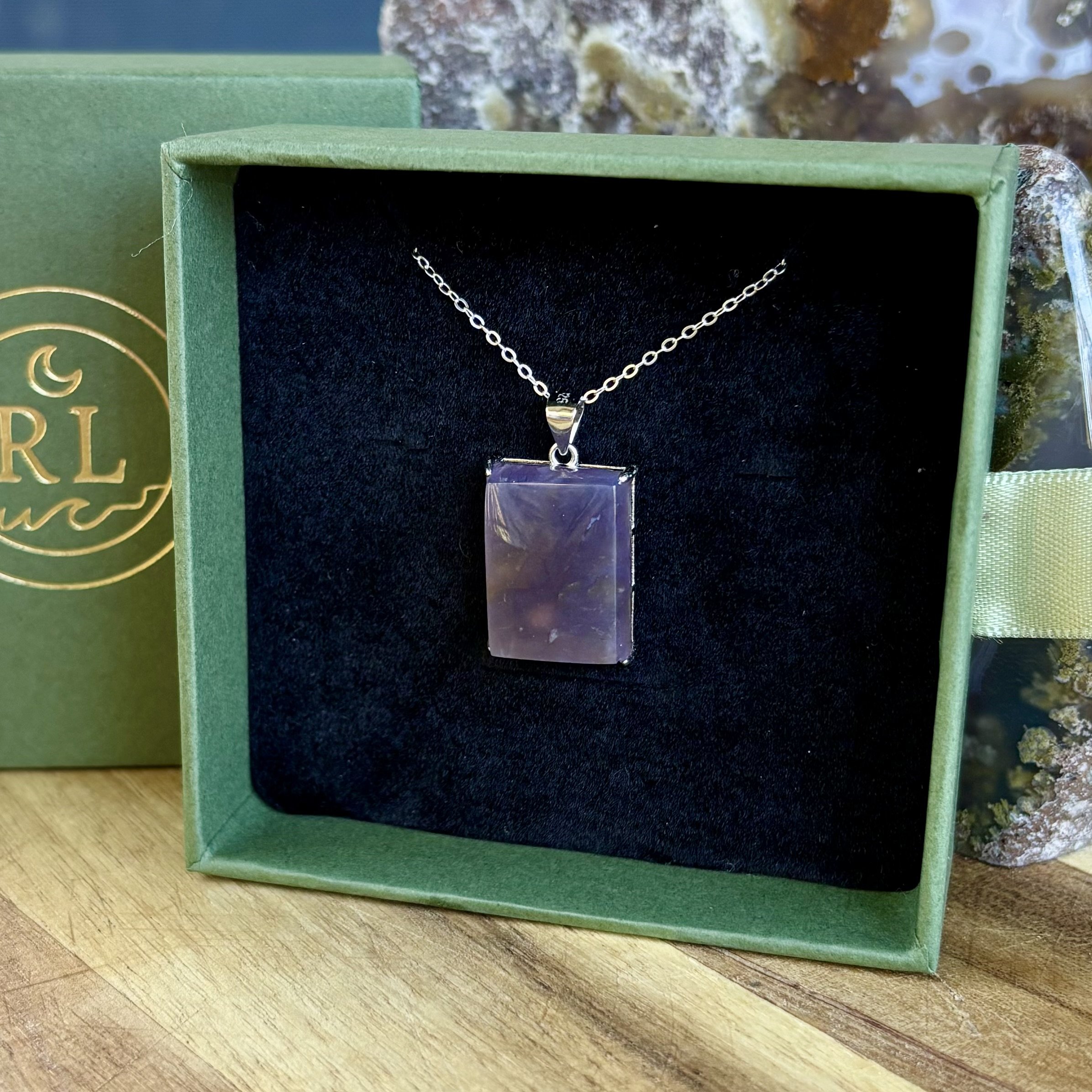 Scenic Purple Chalcedony Rectangle Pendant