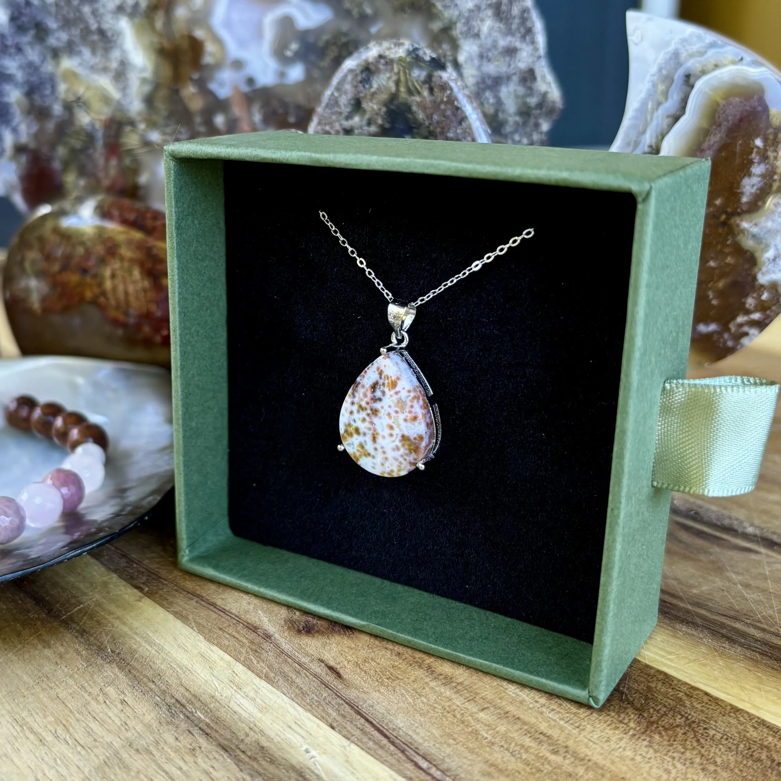 Scenic Pink Orbicular Jasper Raindrop Pendant