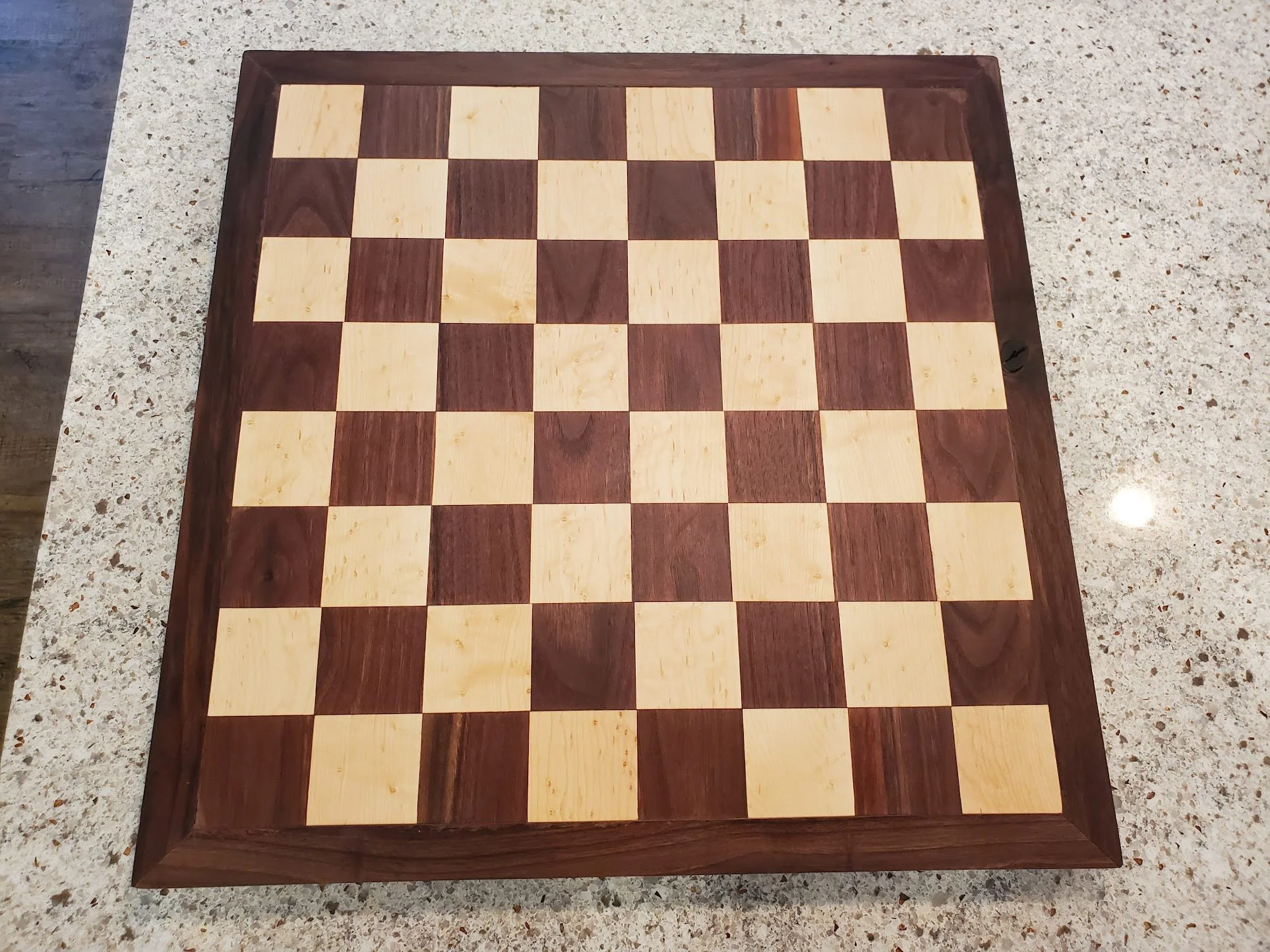 walnut and birdseye maple chess board
