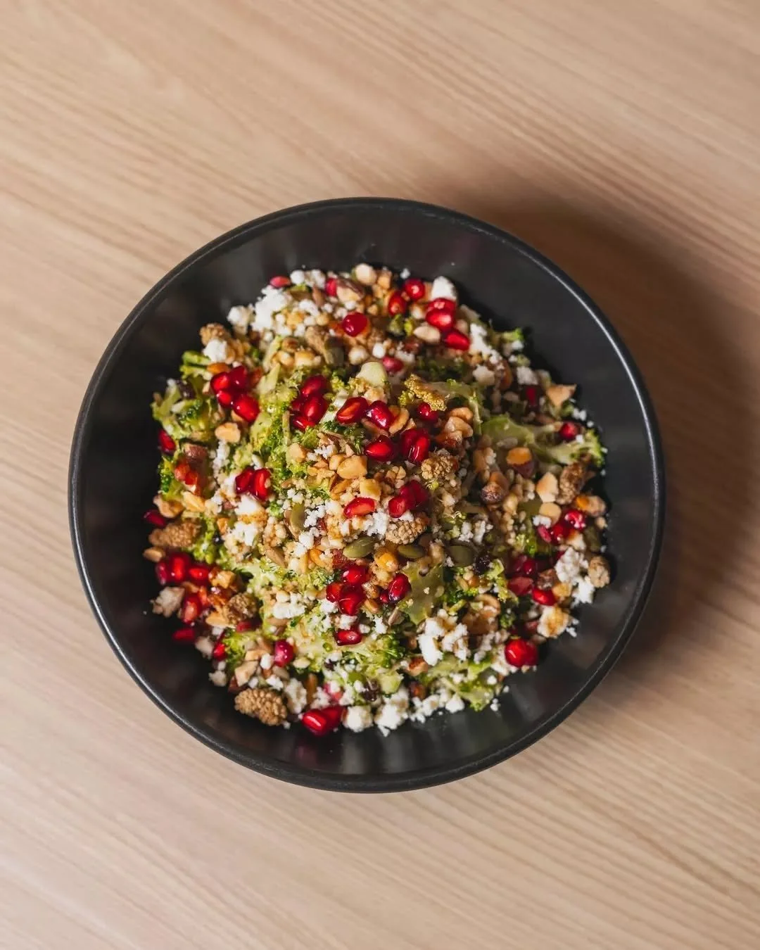 The much-loved broccoli tabouleh with freekeh, mulberries, seeds, mint, feta and pomegranate honey. The perfect balance of crunch, sour and sweet.

Dan tried taking it off the menu once ~ never again! 😆