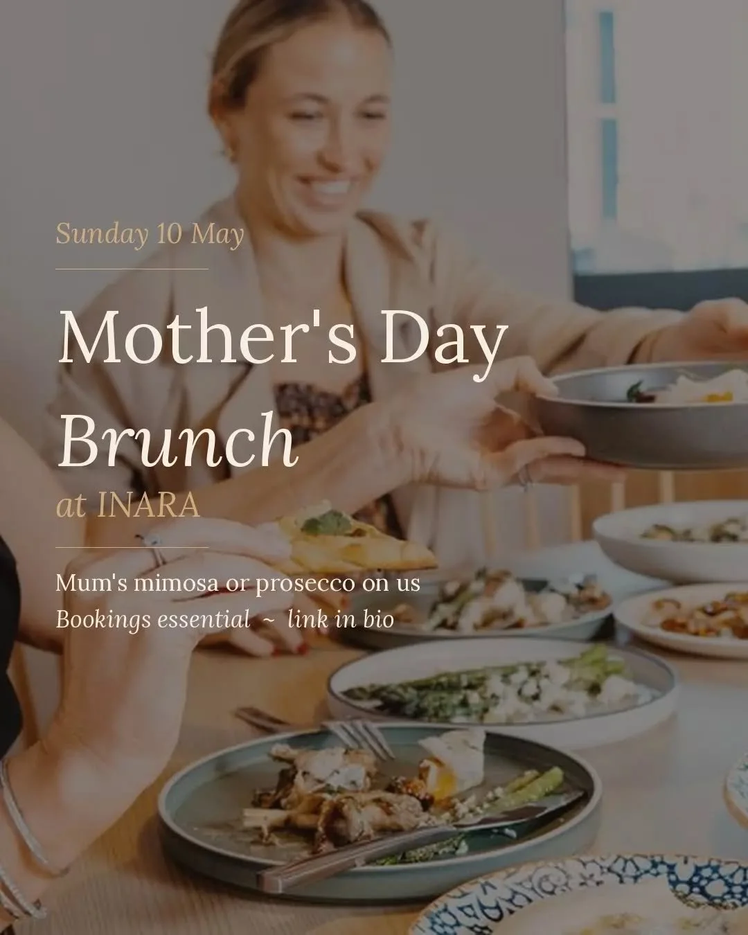 Book Mother's Day Sunday Brunch at INARA, and Mum's mimosa or prosecco is on us 🥂

We are open from 9am for Sunday Brunch on Mother's Day, 10 May.

Bookings essential ~ call us on 9755 9999 or book online at 
www.inarabusselton.com.au