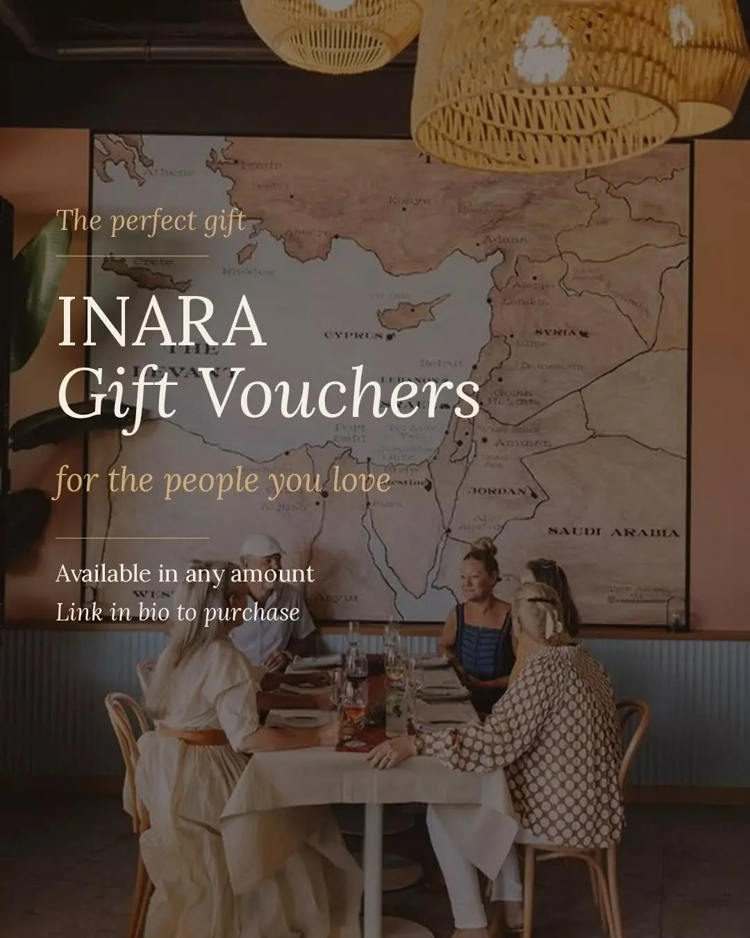 Looking to spoil a friend or treat a client?  An INARA voucher is the ideal gift. 

You can purchase it in person at our restaurant or order online, and it will be sent as an e-voucher. The 'Group Gift' feature allows you to pool money from multiple 