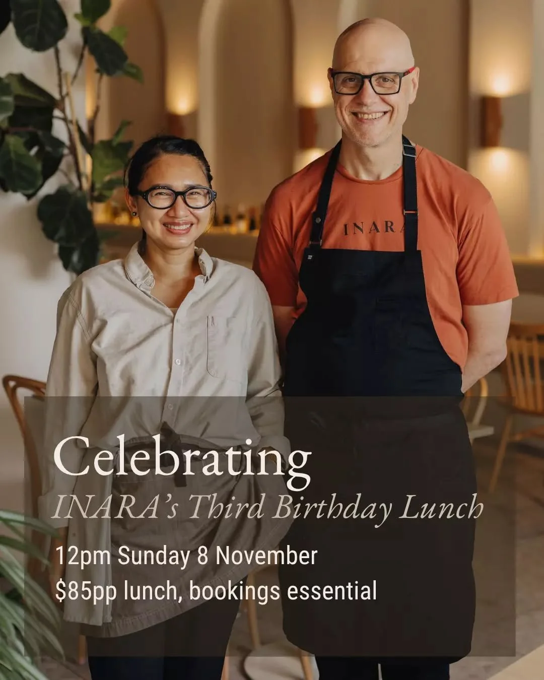 Time flies when you're having fun, and it's time to celebrate INARA&rsquo;s Third Birthday Lunch 🥂 

Dan is preparing a special menu featuring dishes that have been part of our story since day one.
Enjoy bubbles on arrival, then settle in for a rela