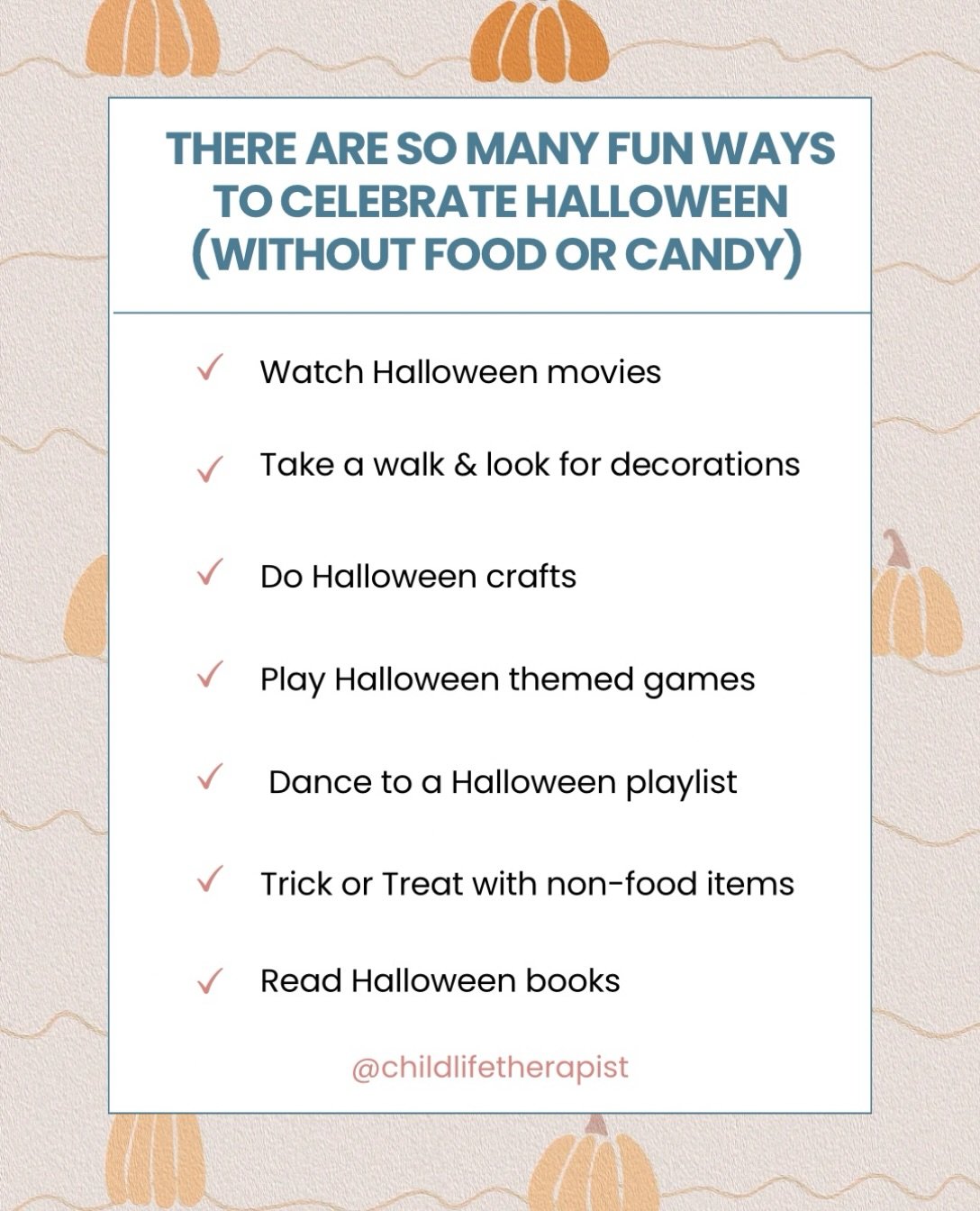 I&rsquo;m in the middle of helping play my kids Halloween parties at their school. 

And there are truly so many fun ways to celebrate Halloween with absolutely no food or candy at all. 

This is important in order to create inclusive experiences for
