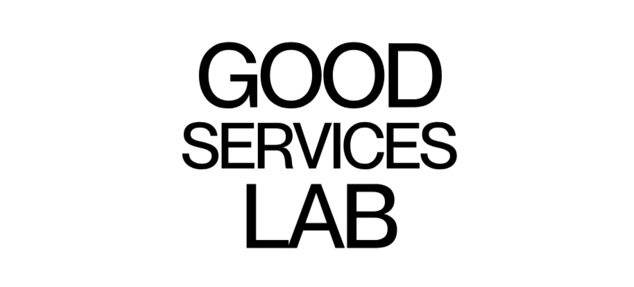 Text reading 'GOOD SERVICES LAB' in black uppercase letters on a white background.