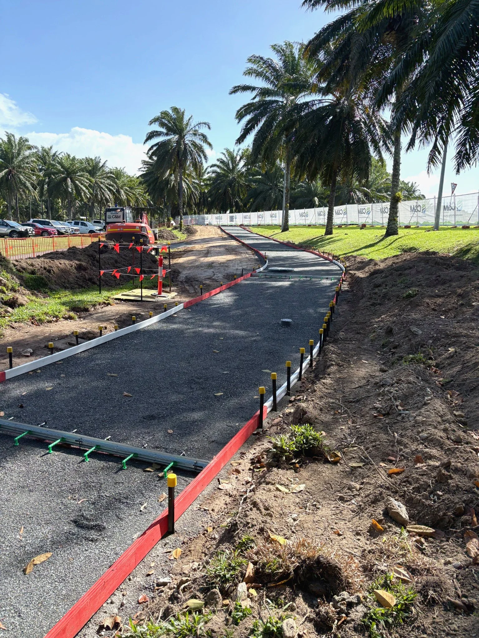 Construction of the Port Douglas Road Principal Cycle Network Upgrade, showing the new shared pedestrian and cycling path under construction