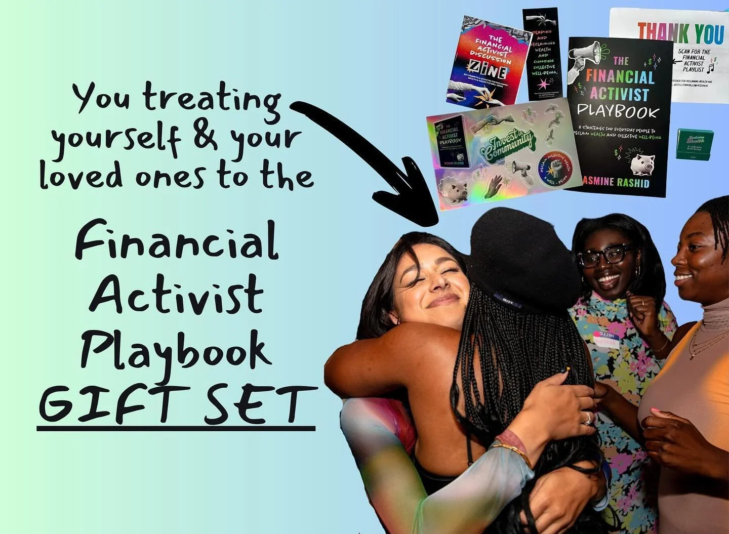 HELLO I put together a thing for you and yours 💝

For a limited time*, I&rsquo;m excited to personally mail this gift set for reclaiming wealth &amp; collective well-being!

Includes:

📕Signed copy of The Financial Activist Playbook (25% off; Custo