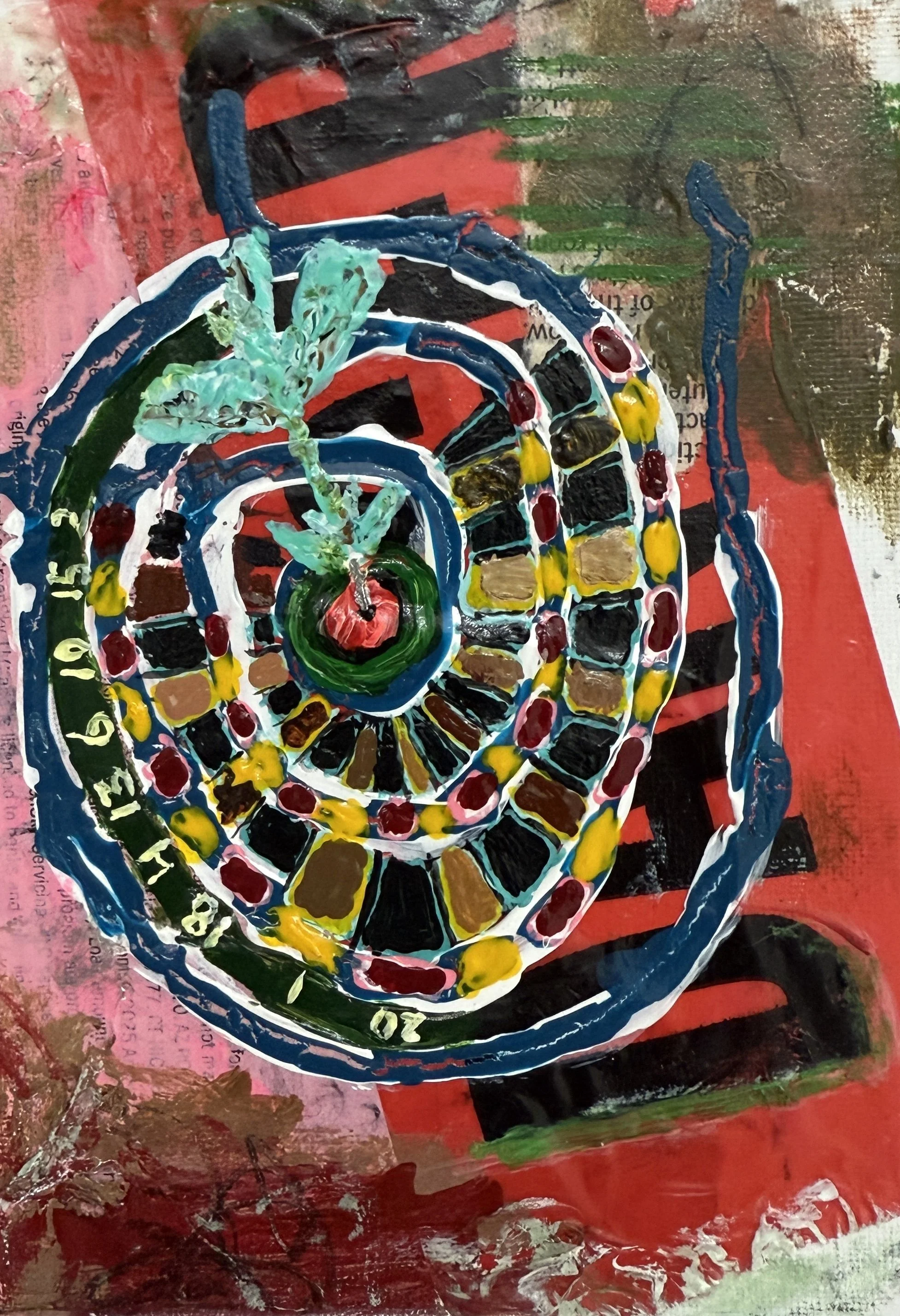 "Target Practice", 5n x 7in acrylic/mixed media on stretched canvas, 2025