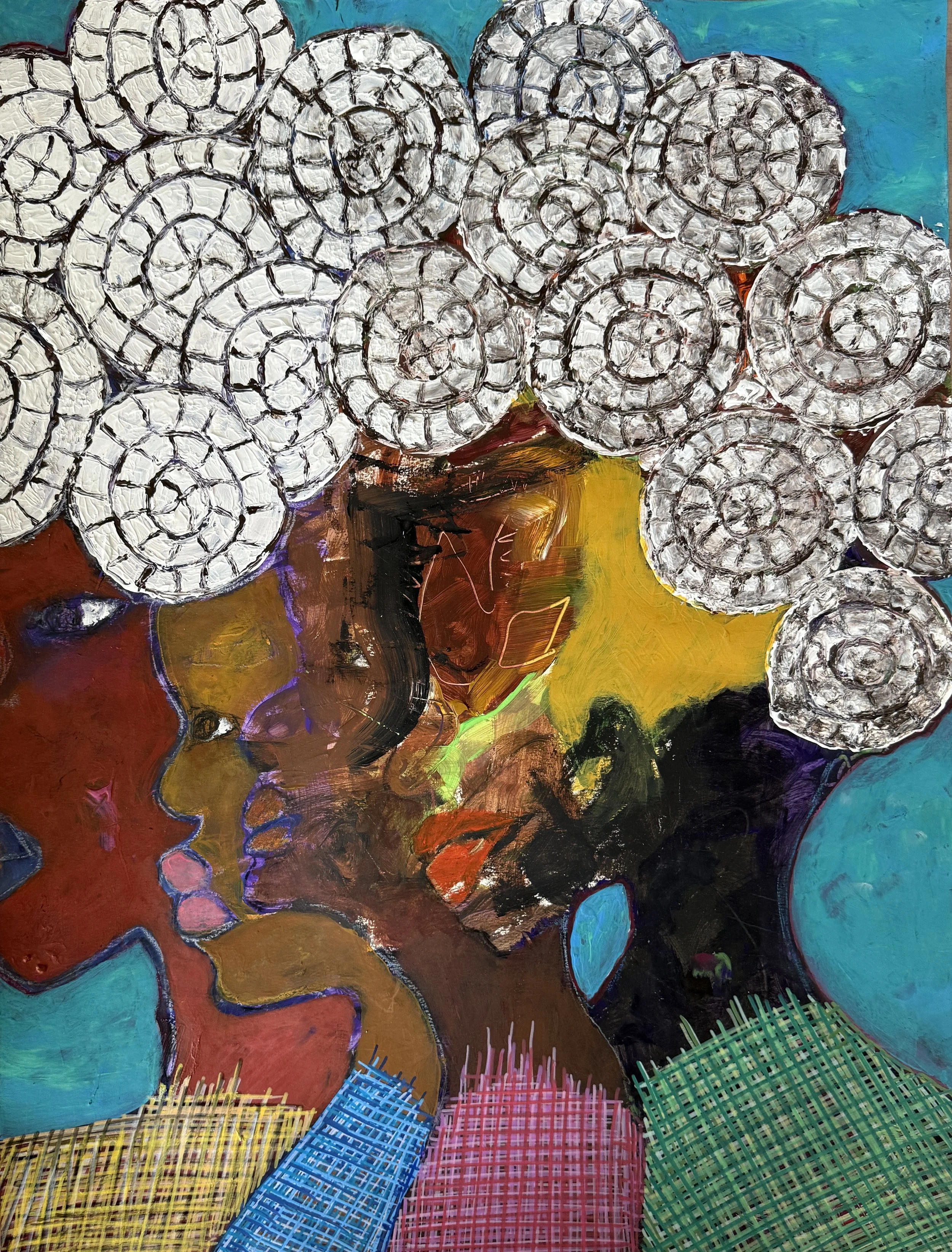 "Sisters Four", 24in x 18in acrylic on W/C paper, 2026