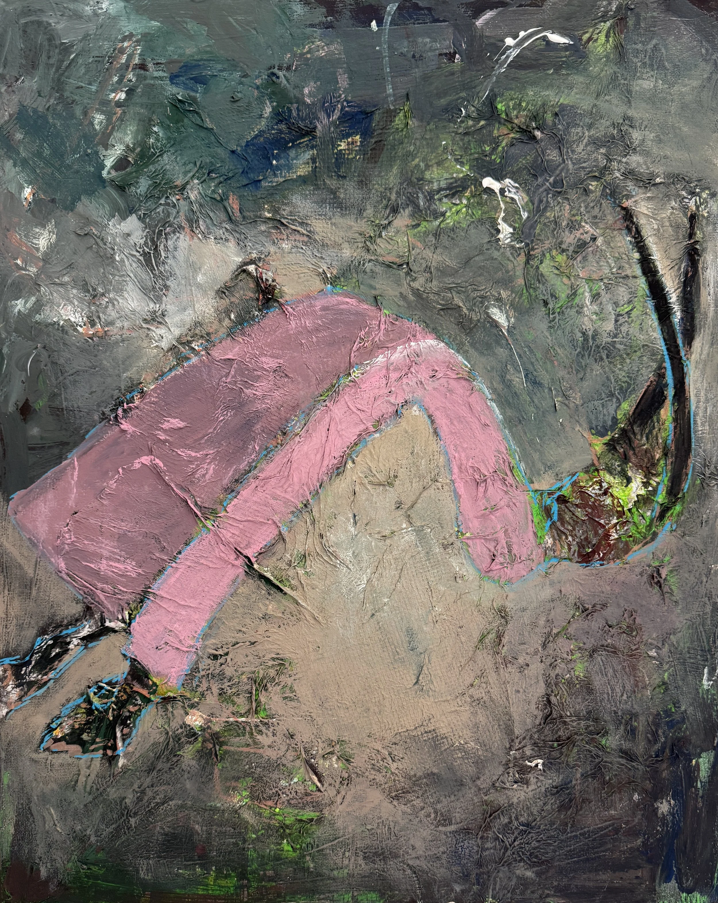 "Falling Nsleep", 9in x 12in acrylic/mixed media on stretched canvas, 2025