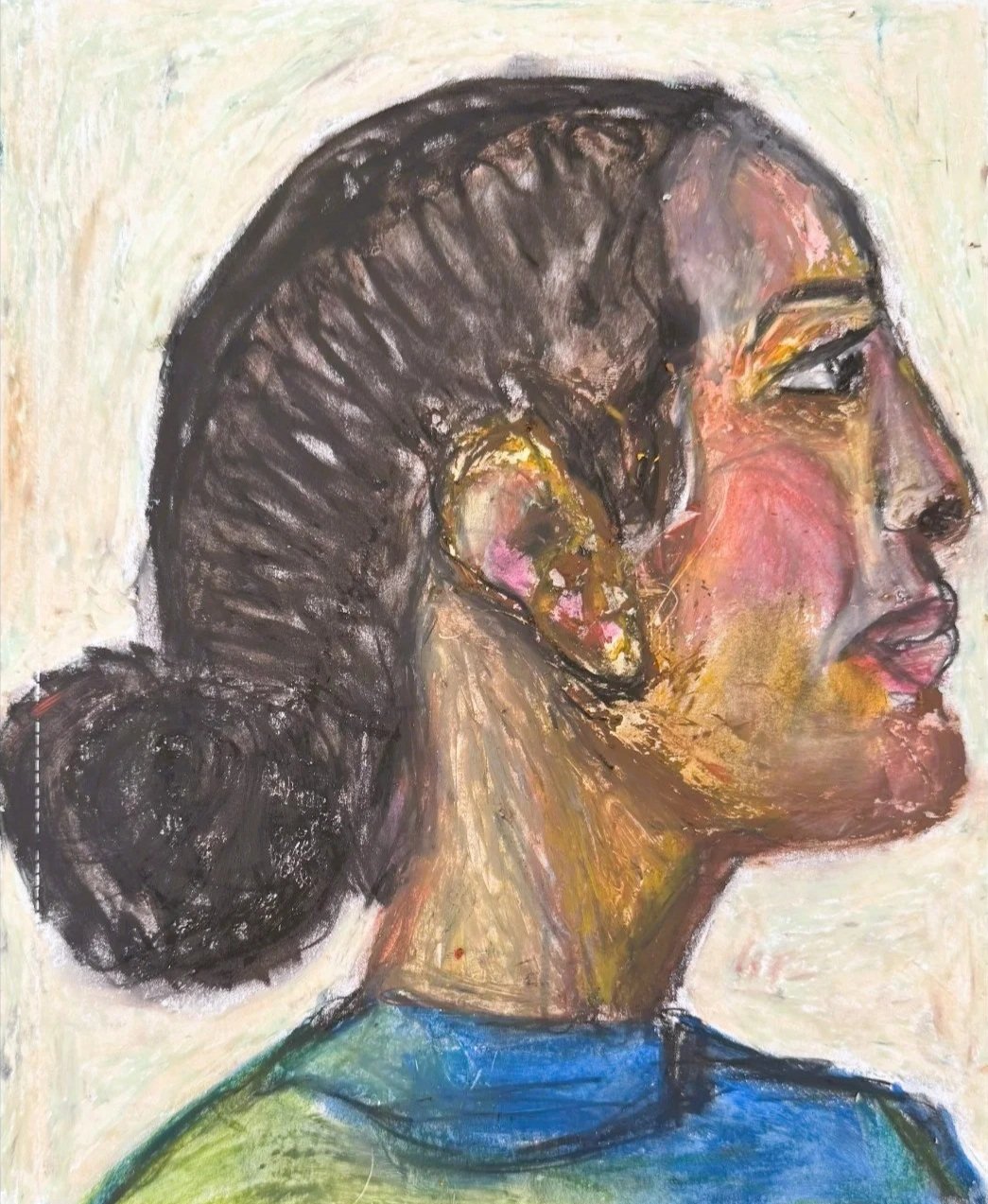 "Profile Of Courage", 8in x 10in acrylic/oil pastels on 120lb W/C paper, 2026