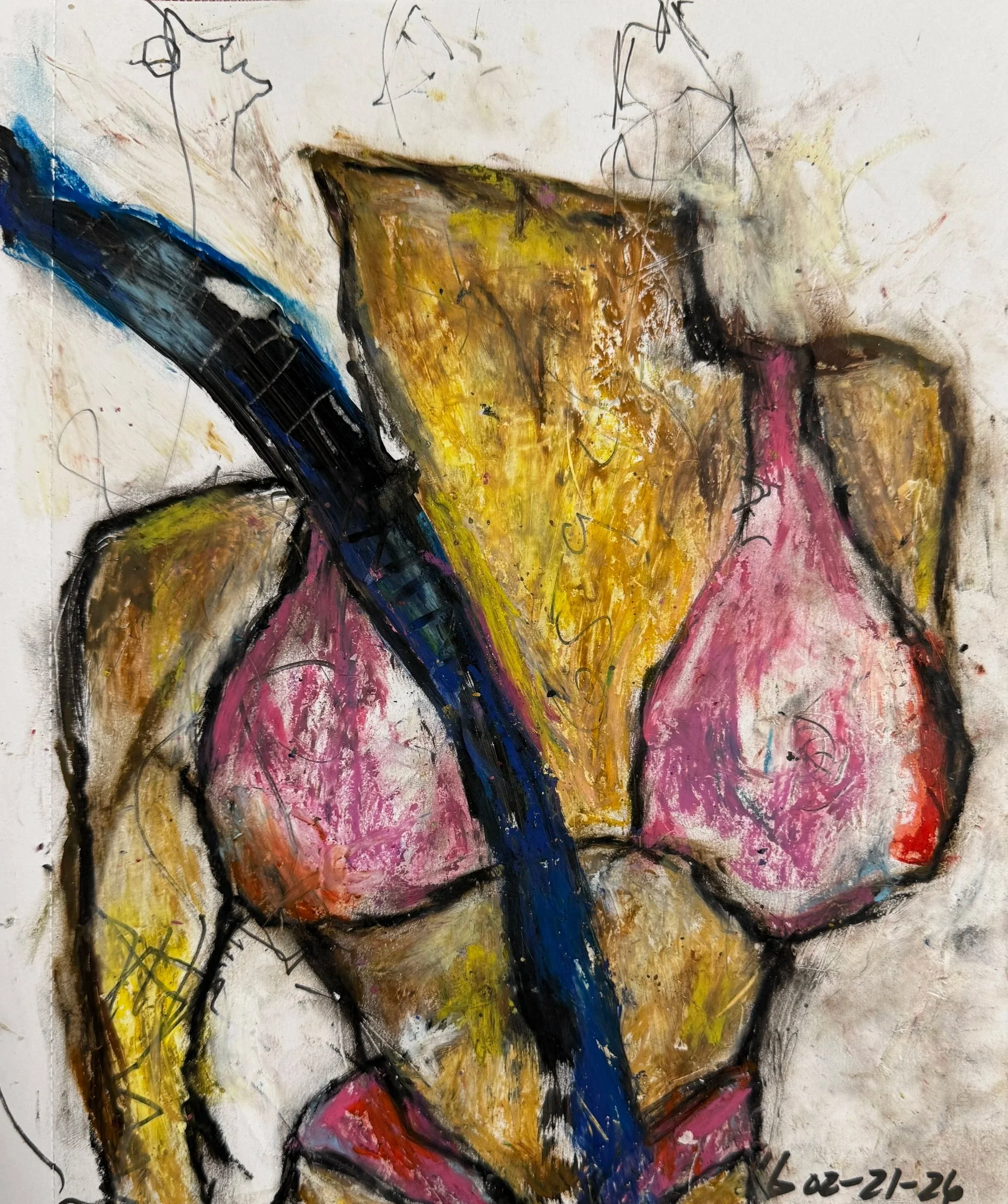 "Bodybuilder With Sash", 8in x 10in acrylic/mixed media on 120lb W/C paper, 2026