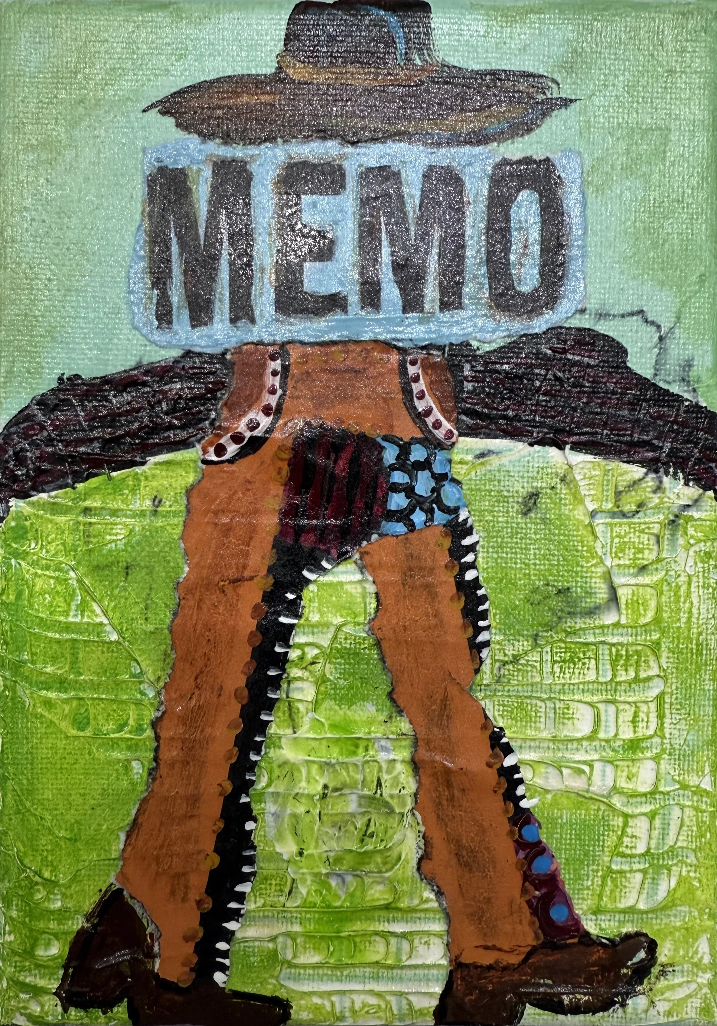 "Memo To Self", 5in x 7in acrylic/mixed media on stretched canvas, 2025