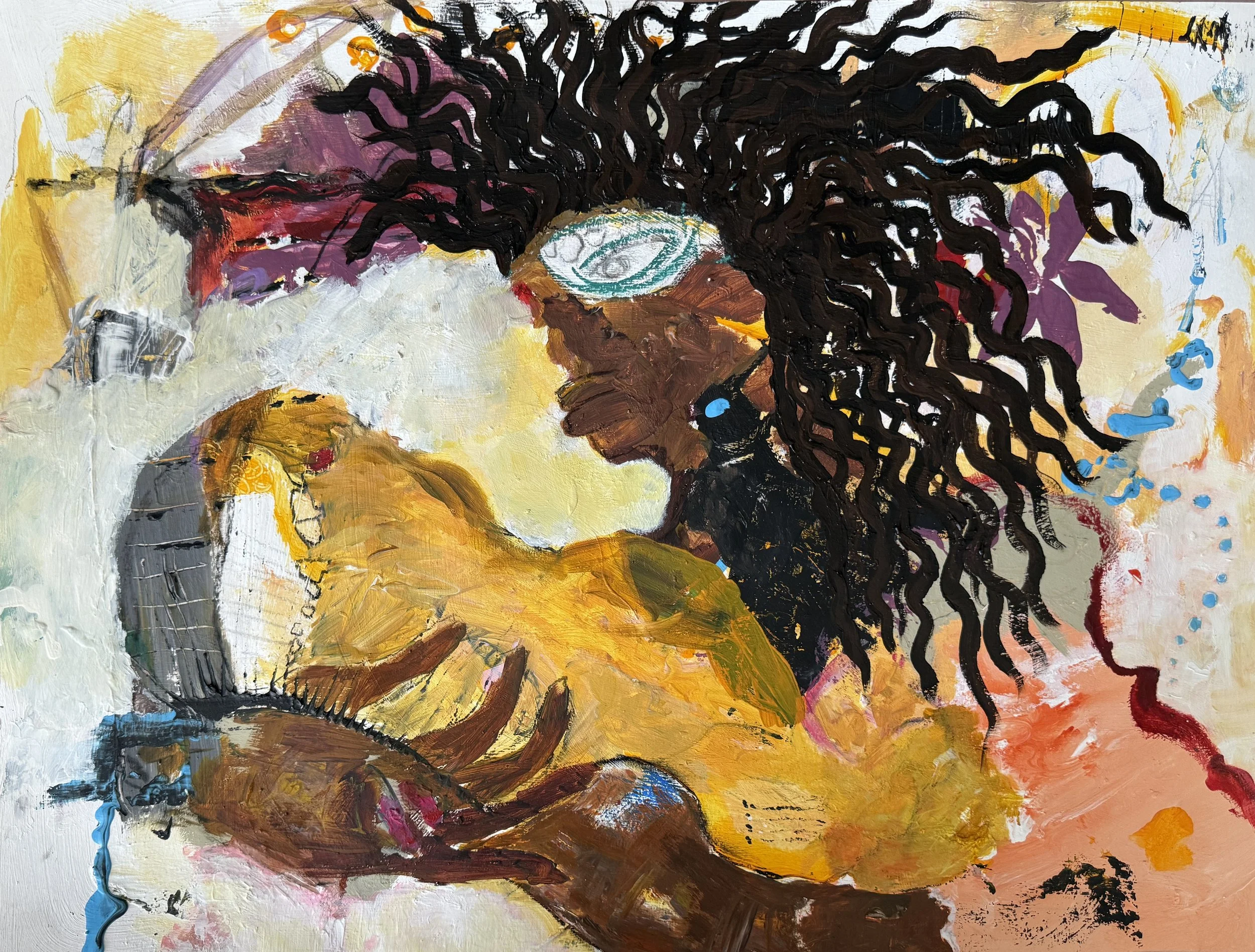 "Hello", 24in x 18in acrylic on W/C paper, paper, 2026