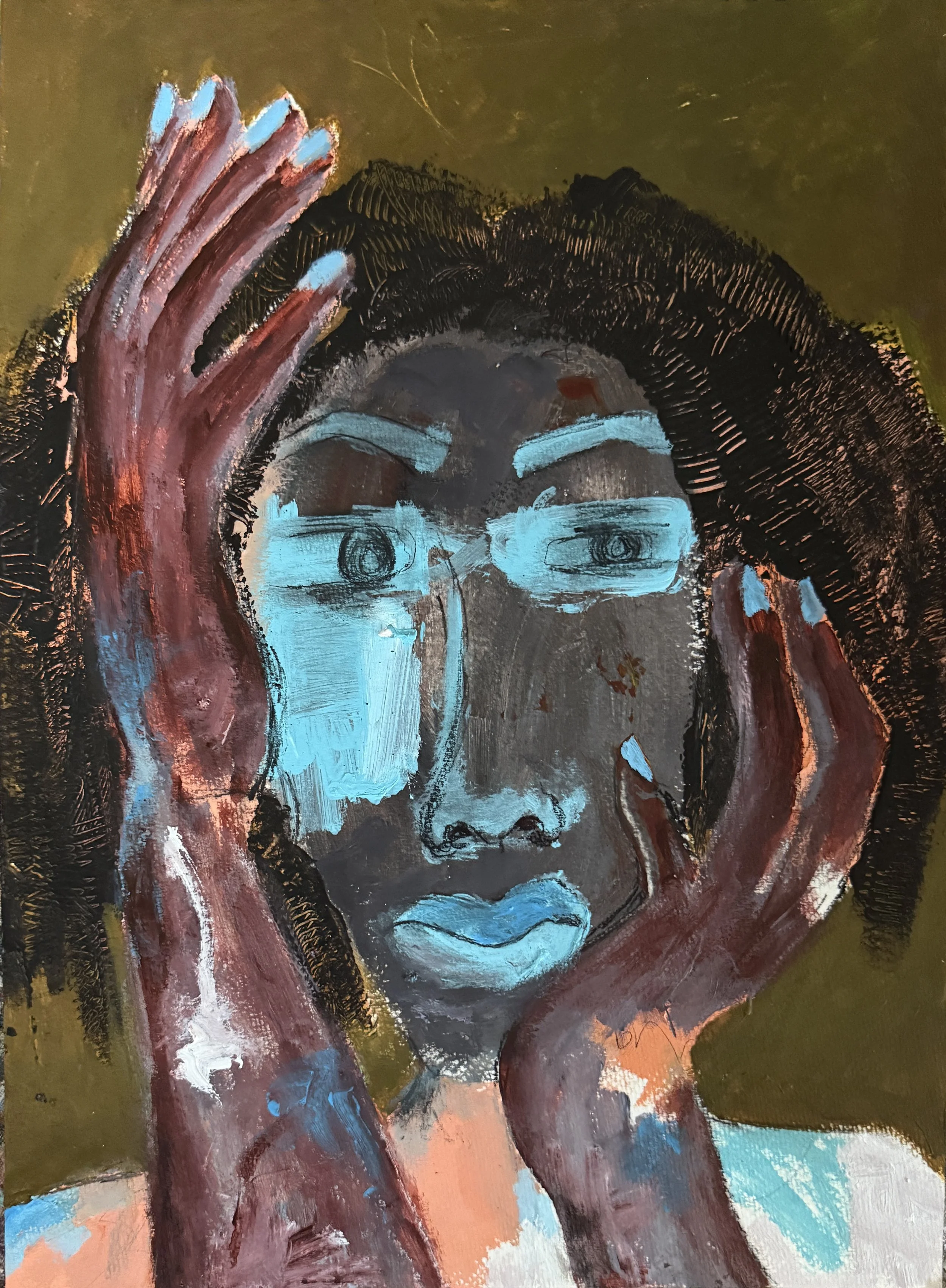 "Contemplative On These Corkscrews", 8in x 10in acrylic on 140lb W/C paper, 2026