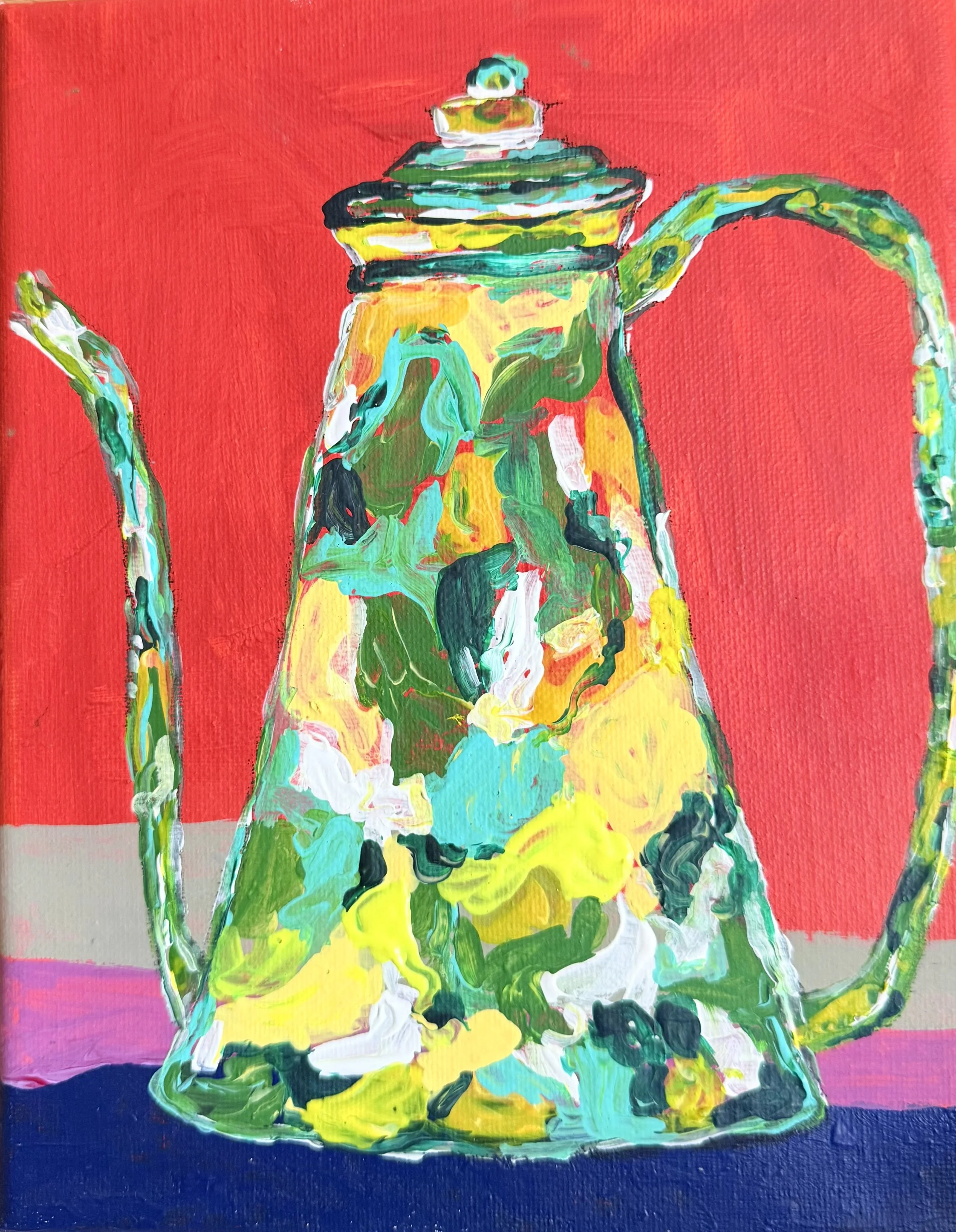 "Grandma's Teapot 2", 9in x 12in acrylic on stretched canvas, 2025