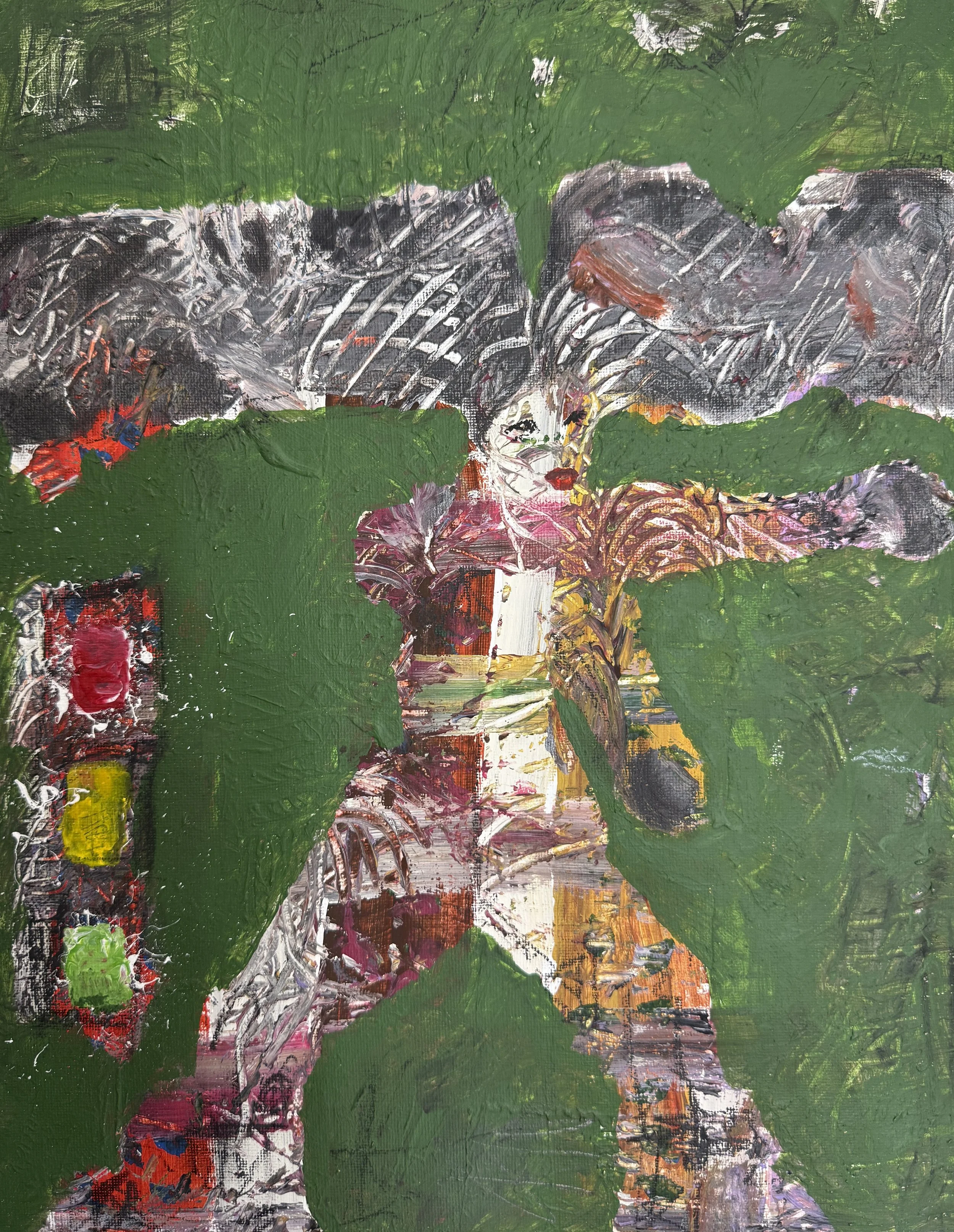 "Punchin' The Air", 9in x 12in acrylic/mixed media on stretched canvas, 2025