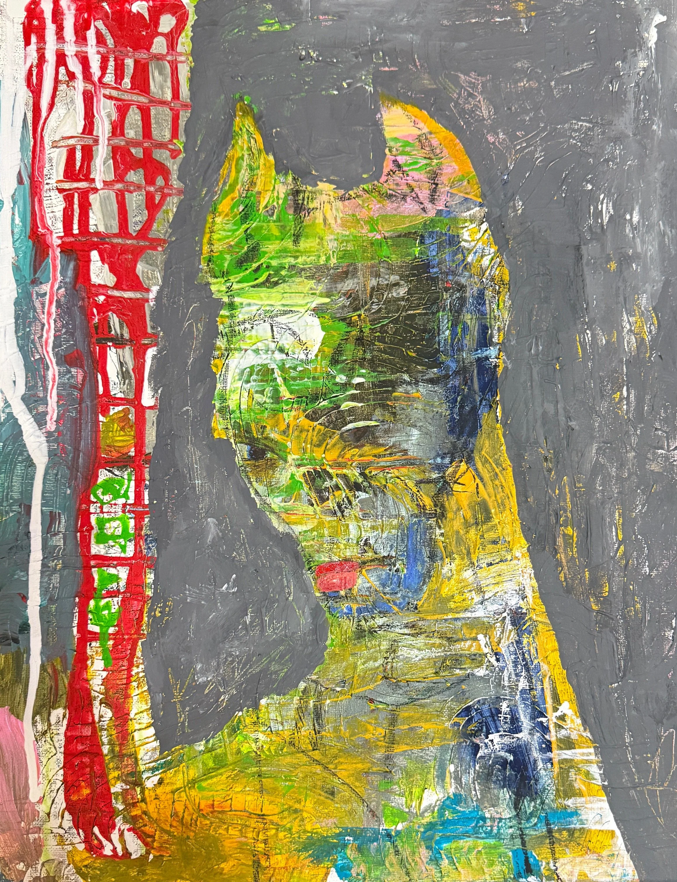 "Batlady", 18in x 24in acrylic/mixed media on stretched canvas, 2025