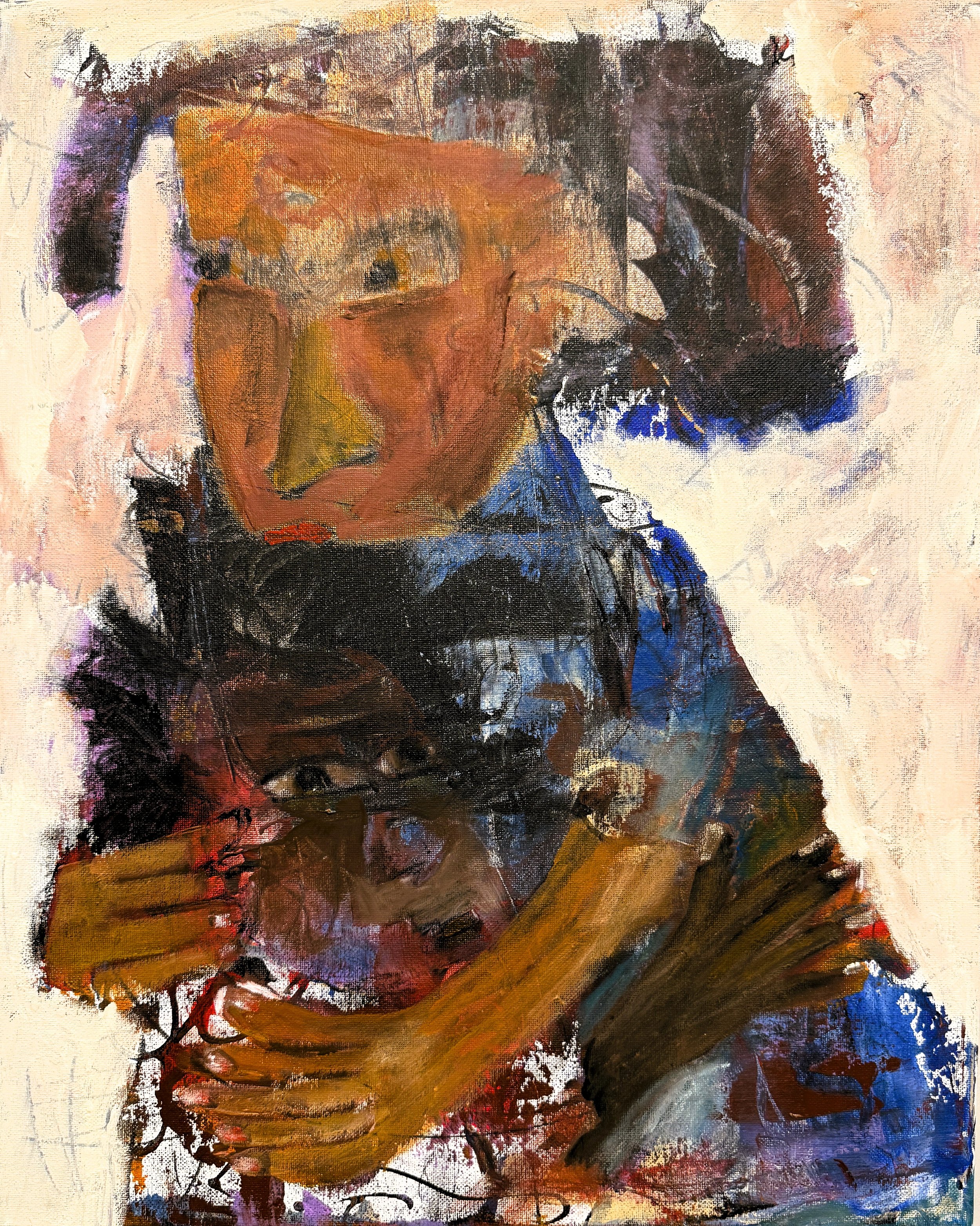 "The Hug", 12in x 16in acrylic/mixed media on stretched canvas, 2026