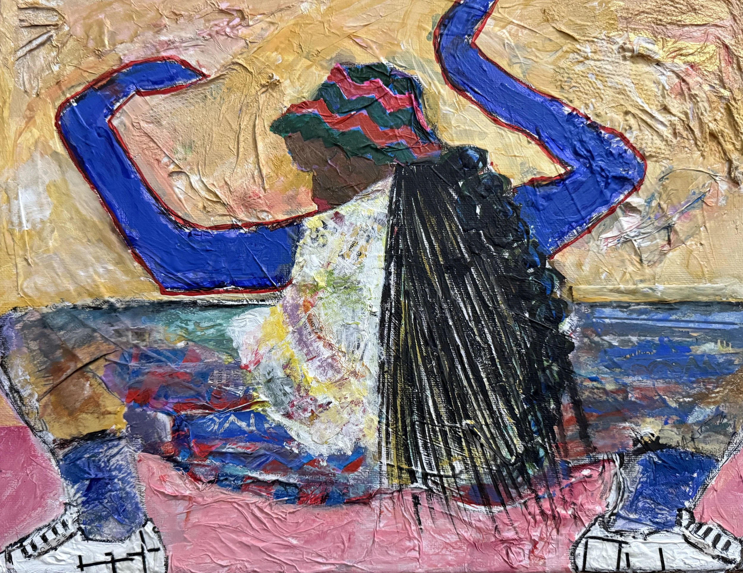 "Goddess Pose", 9in x 12in acrylic/mixed media on stretched canvas, 2025