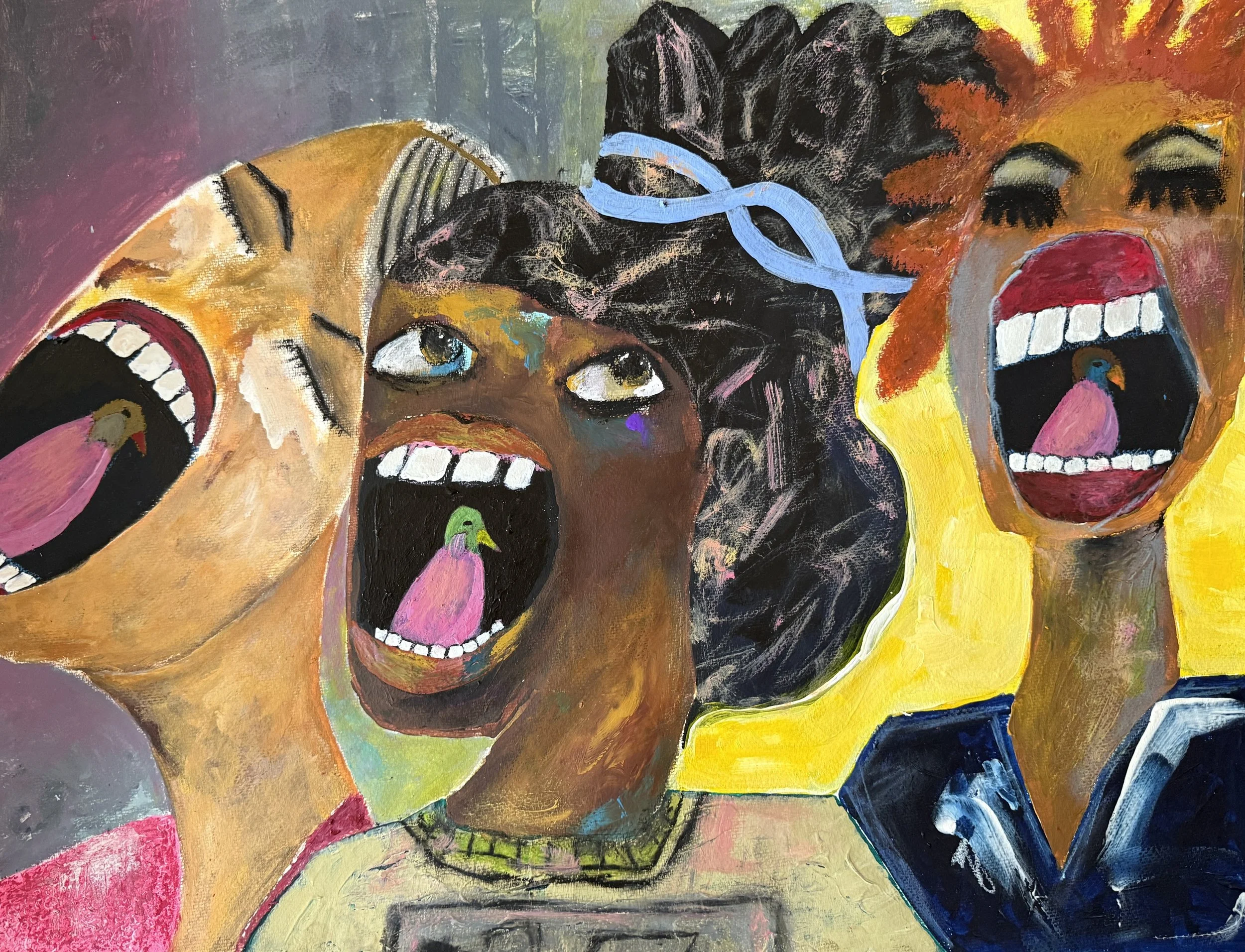 "Thursday Night Choir Rehearsal", 24in x 18in acrylic on 140lb W/C paper, 2026