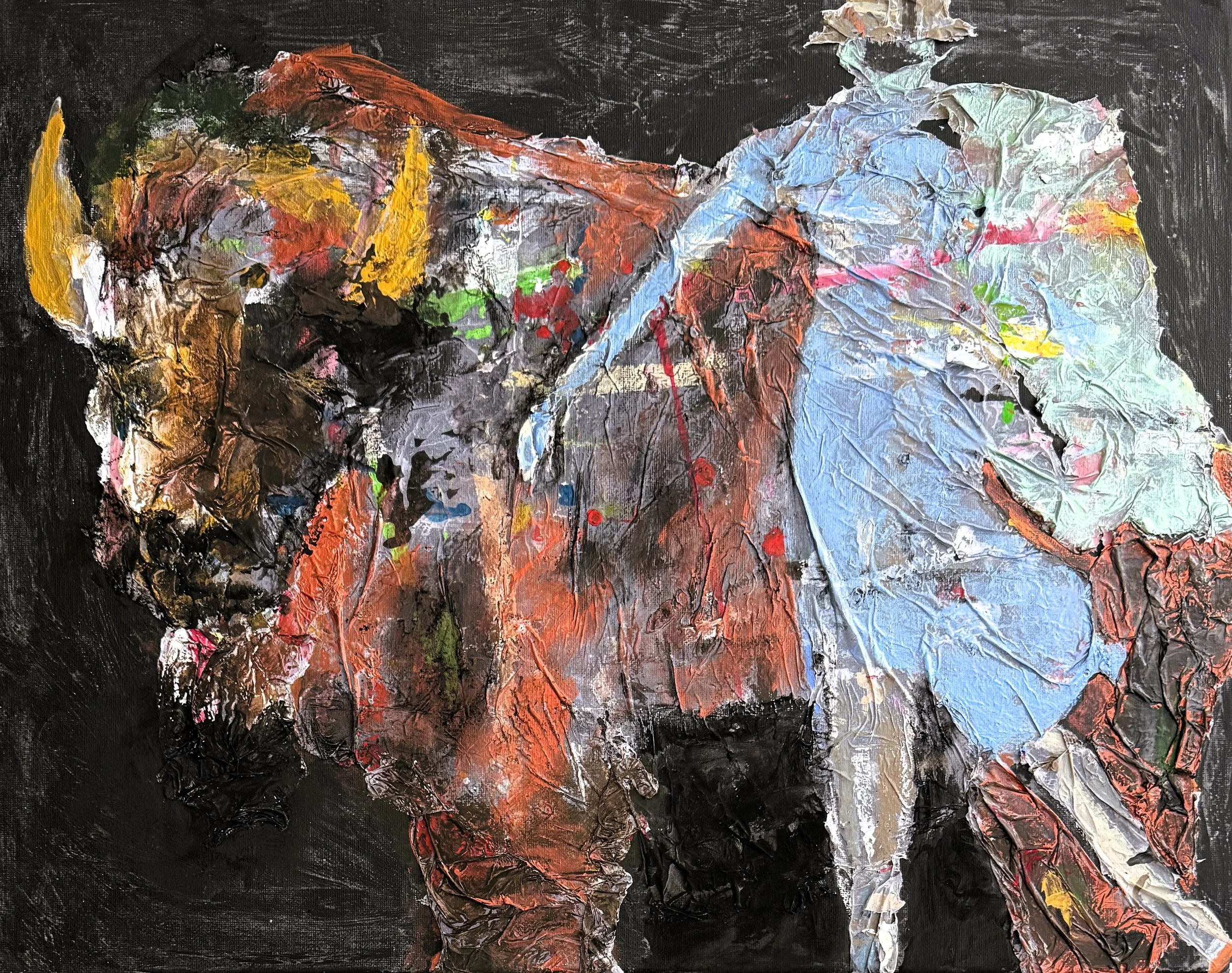 "With The Strength Of A Buffalo", 18in x 24in acrylic/mixed media on stretched canvas, 2026