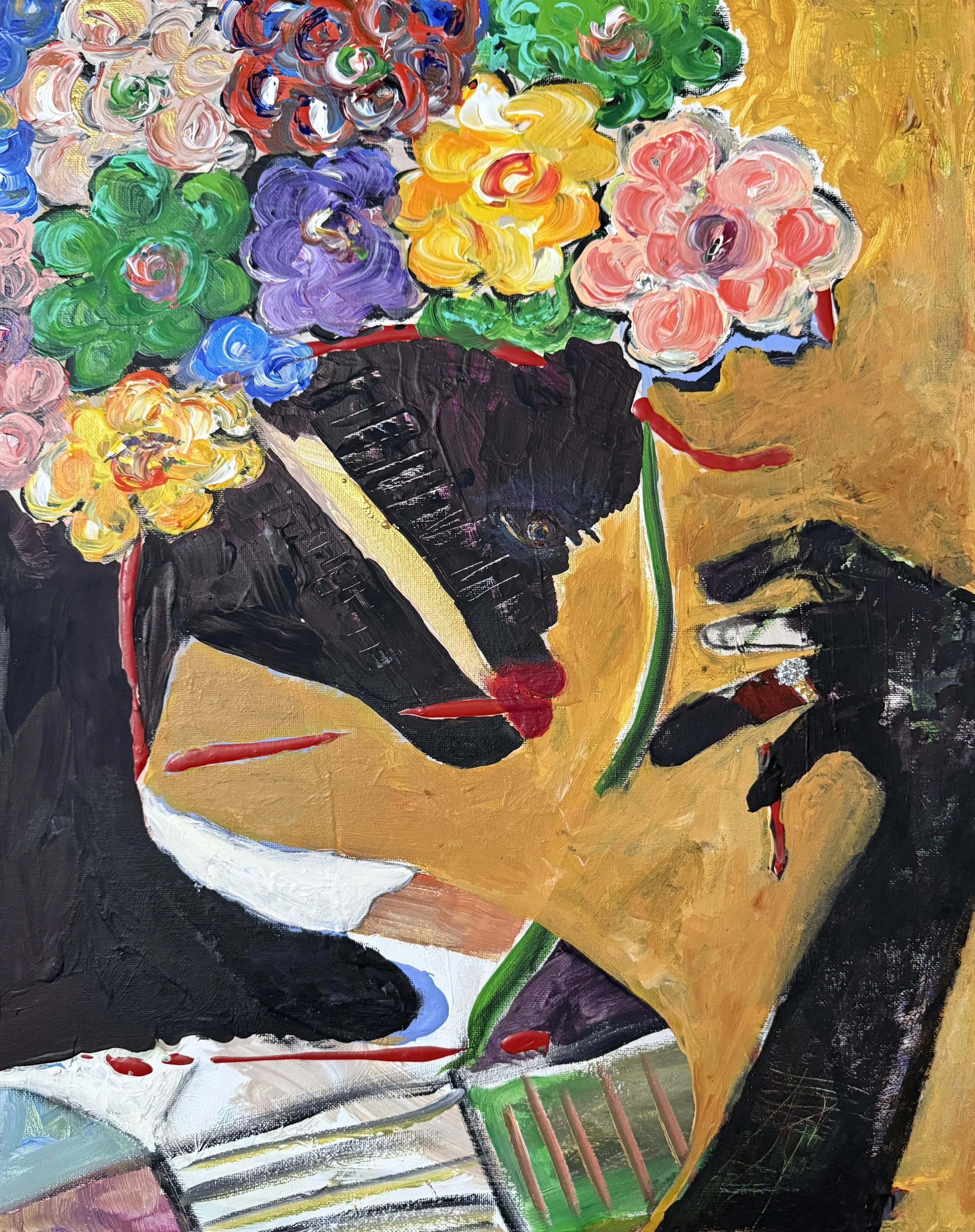 "Second Thoughts During The Wedding Reception", 9in x 12in acrylic/mixed media on stretched canvas, 2025