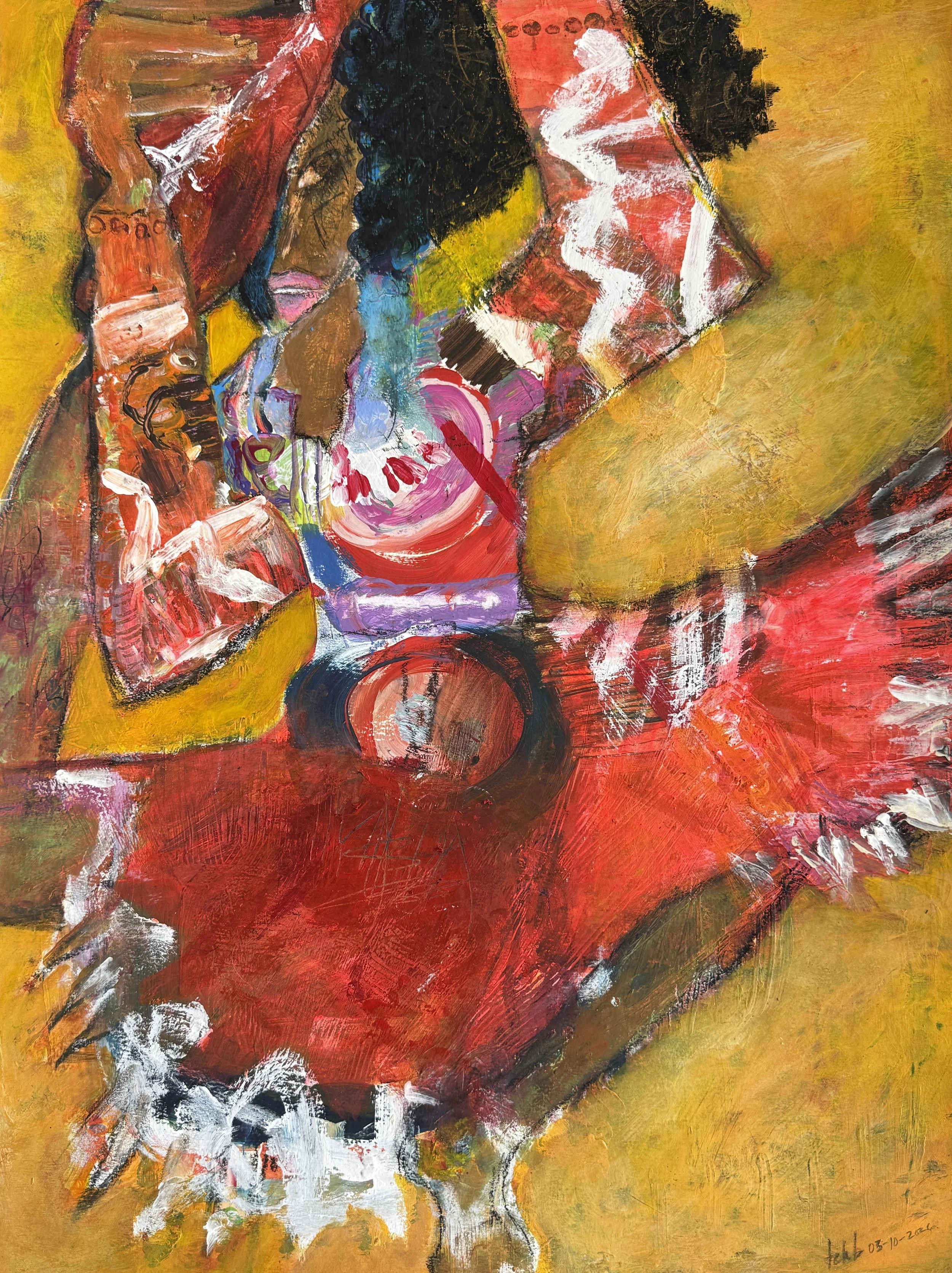 "Elated Patellas", 18in x 24in acrylic on 140lb W/C paper, 2025