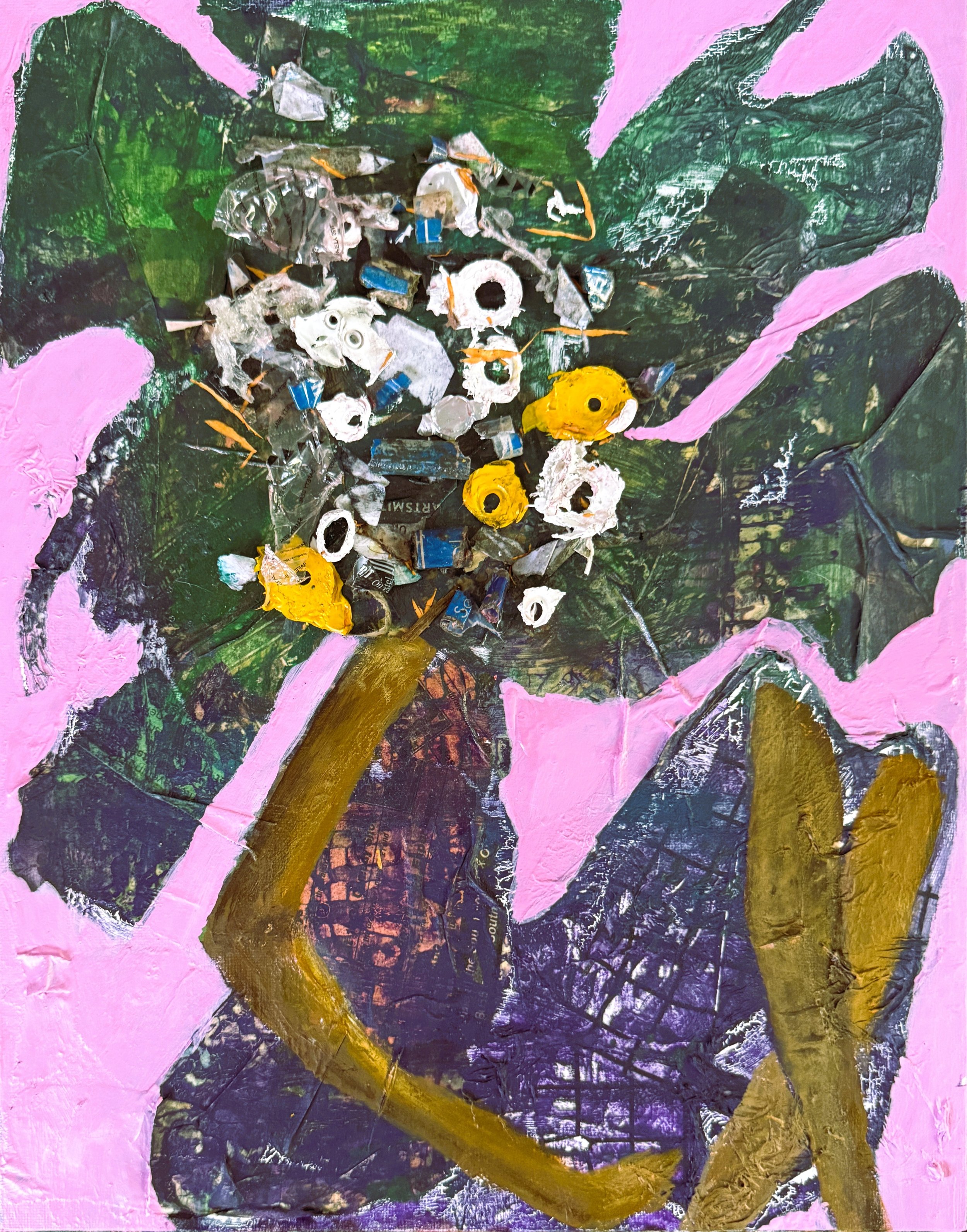 "A Flower Figuring It Out", 9in x 12in acrylic/mixed media on canvas panel, 2026