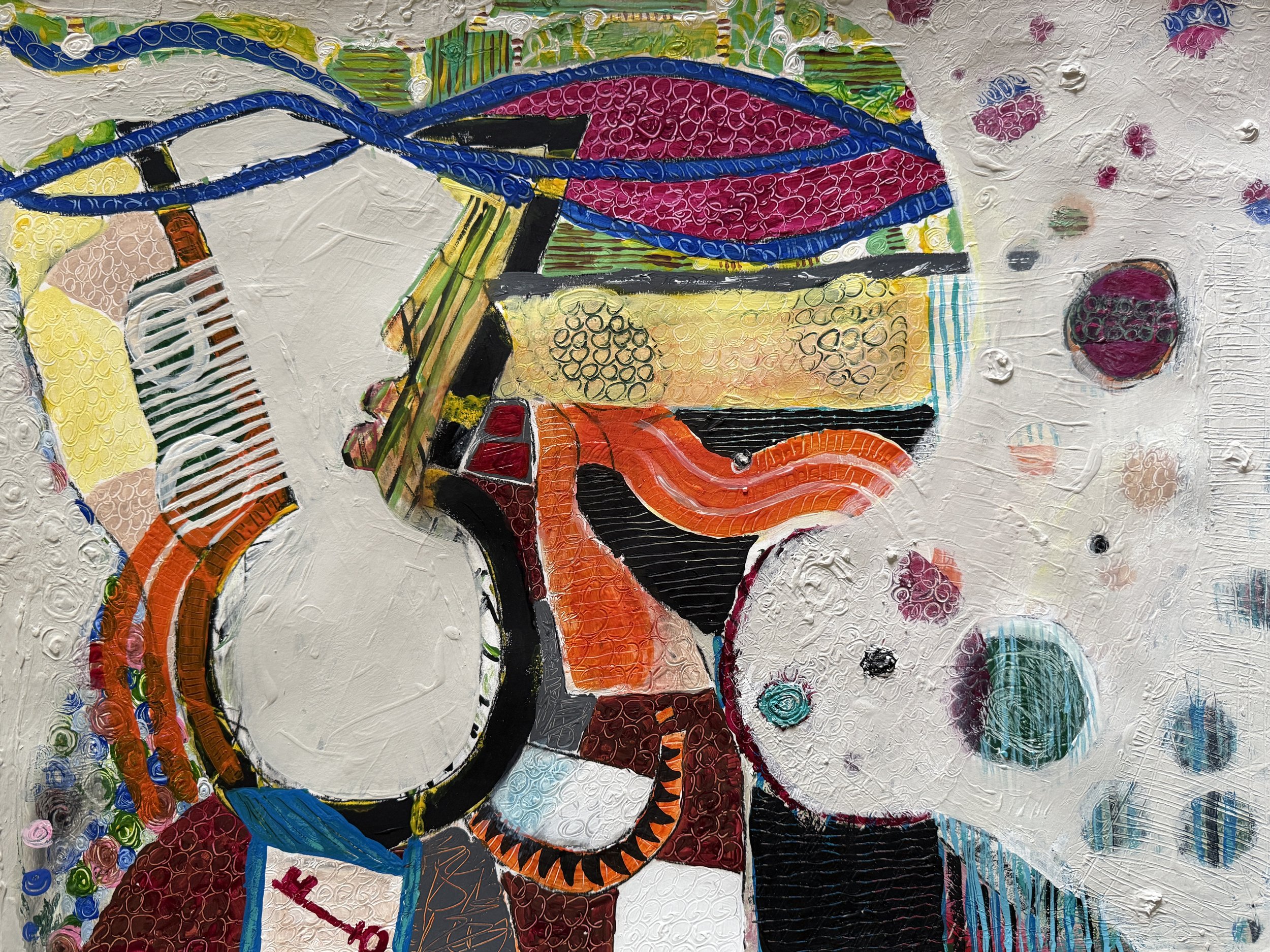 "Combs & Knots", 18in x 24in acrylic/mixed media on 140lb W/C paper, 2025