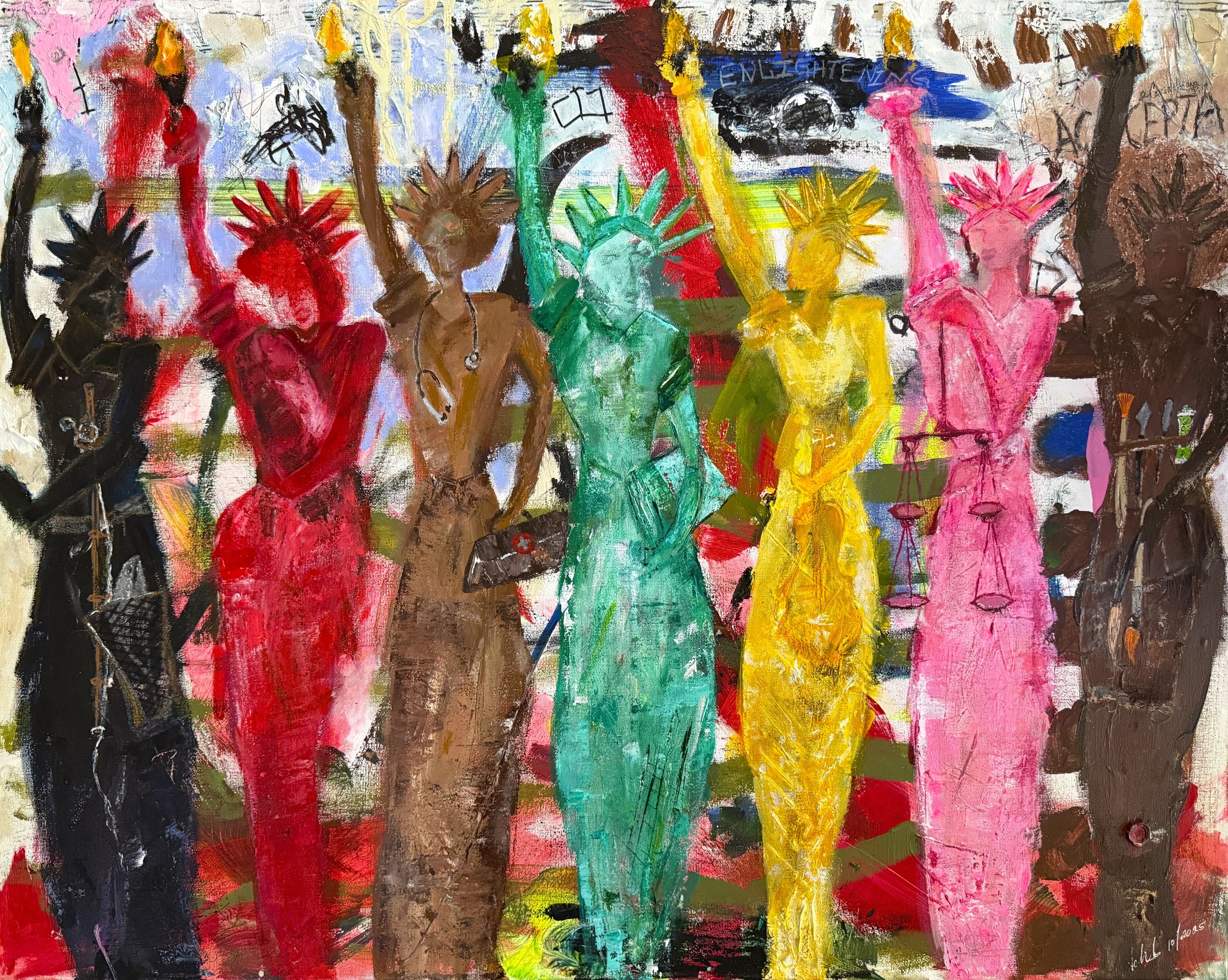 "Liberty Ladies", 30in x 24in acrylic/mixed media on stretched canvas, 2025