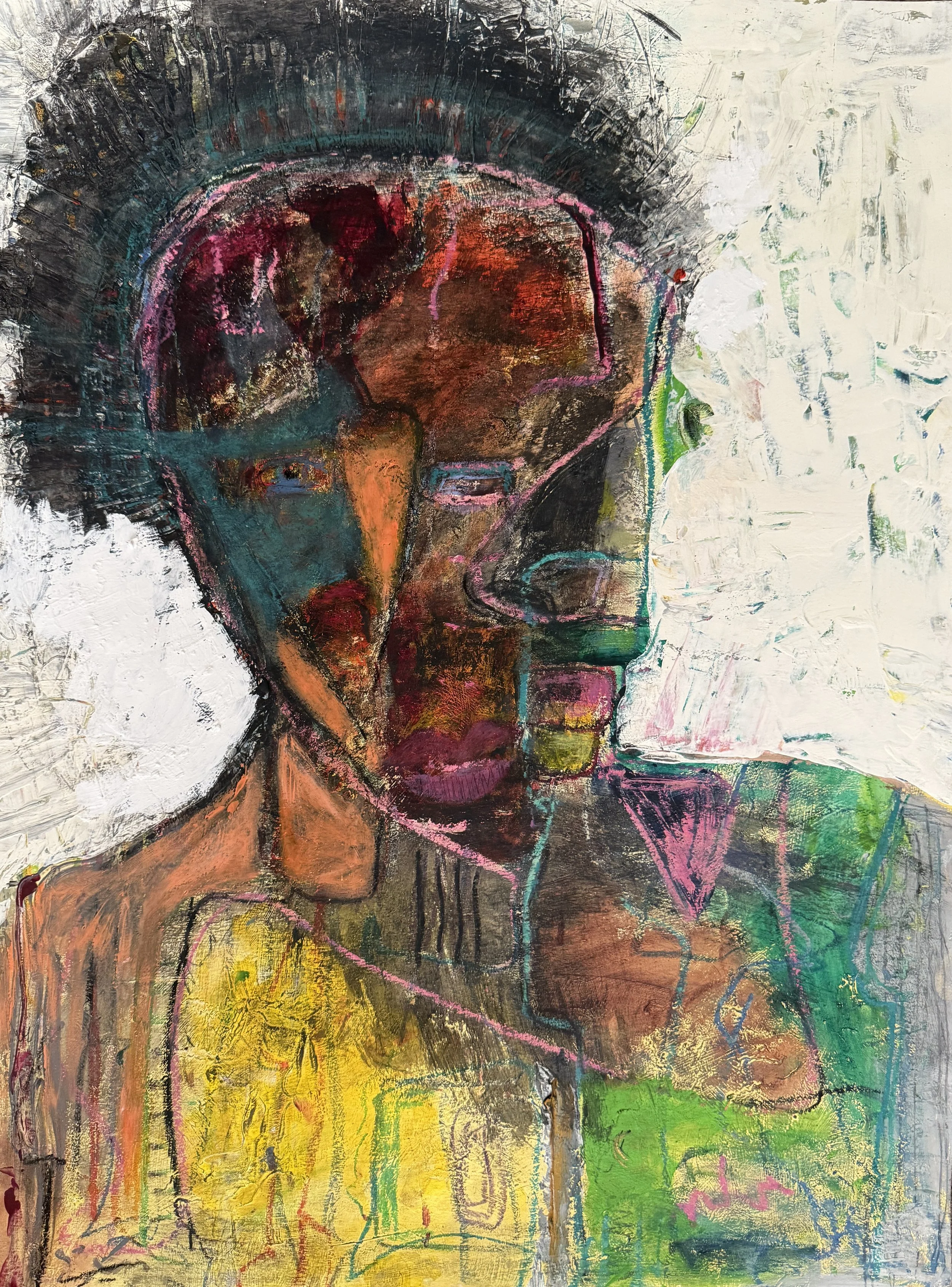 "Compartments", 18in x 24in acrylic/mixed media on 140lb W/C paper, 2025