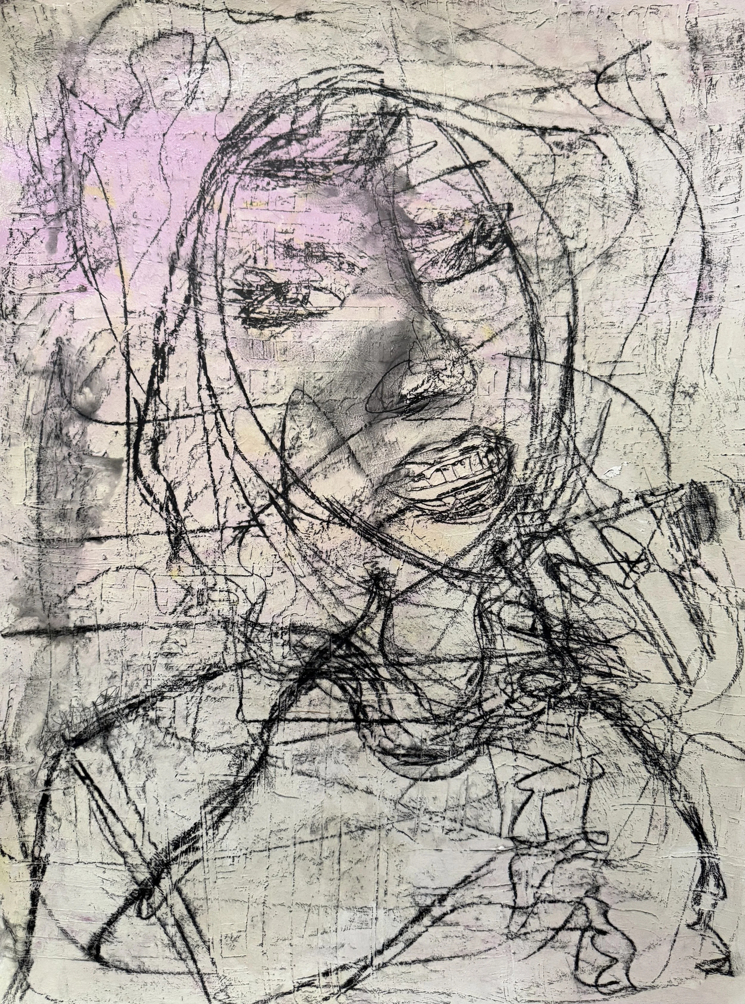 "Transparent Sweatsuit", 18in x 24in acrylic/mixed media on 140lb W/C paper, 2025