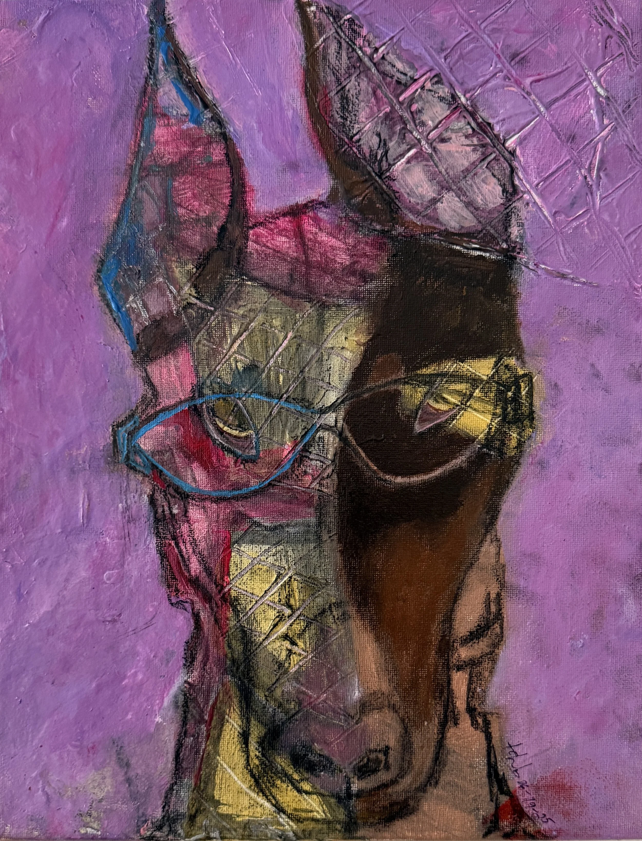 "Paps In Purple", 9in x 12in acrylic/mixed media on stretched canvas, 2025