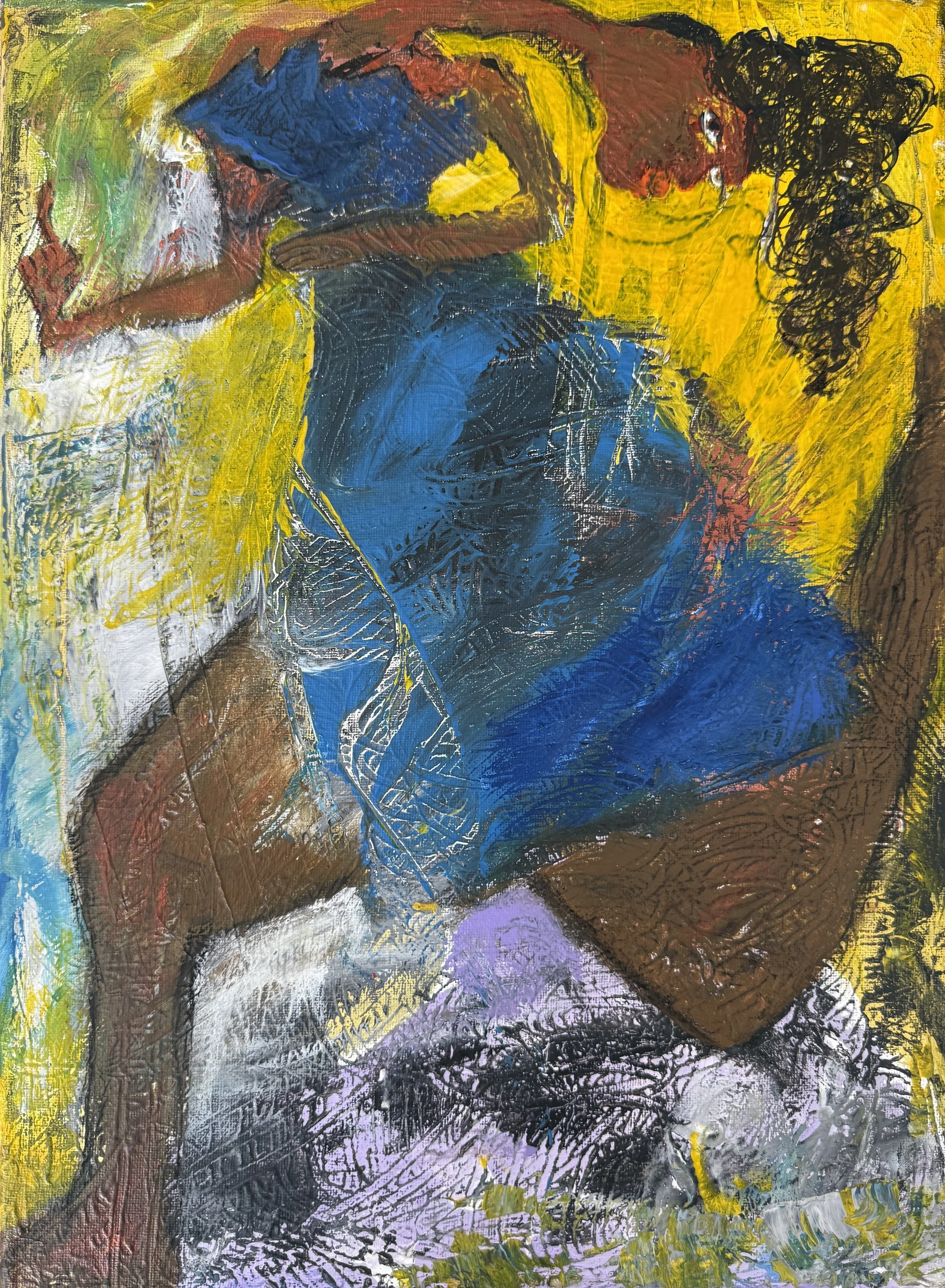"Watching My Own Back", 9in x 12in acrylic/mixed media on stretched canvas, 2025