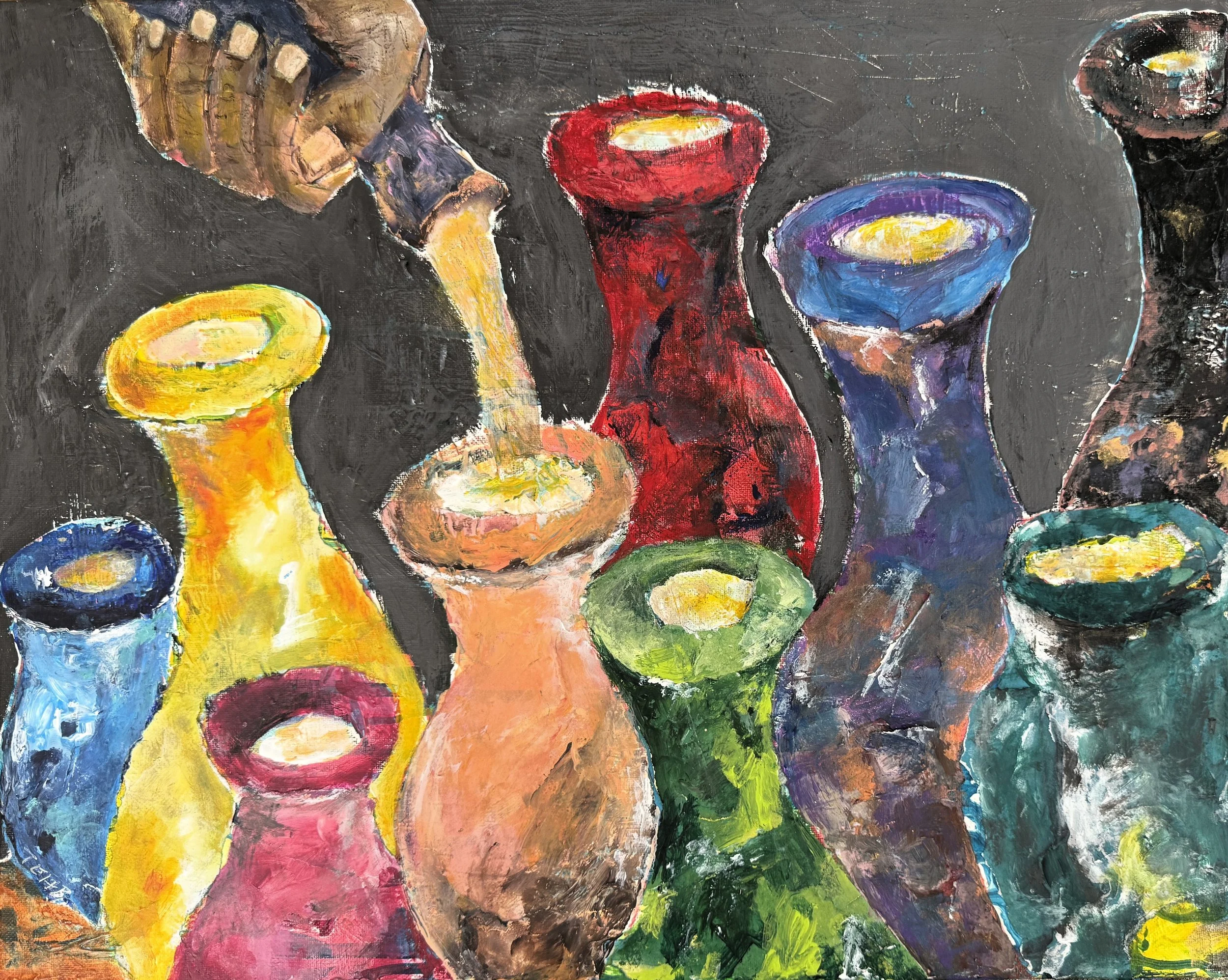 "Jar Lady", 24in x 18in acrylic/mixed media on stretched canvas, 2026
