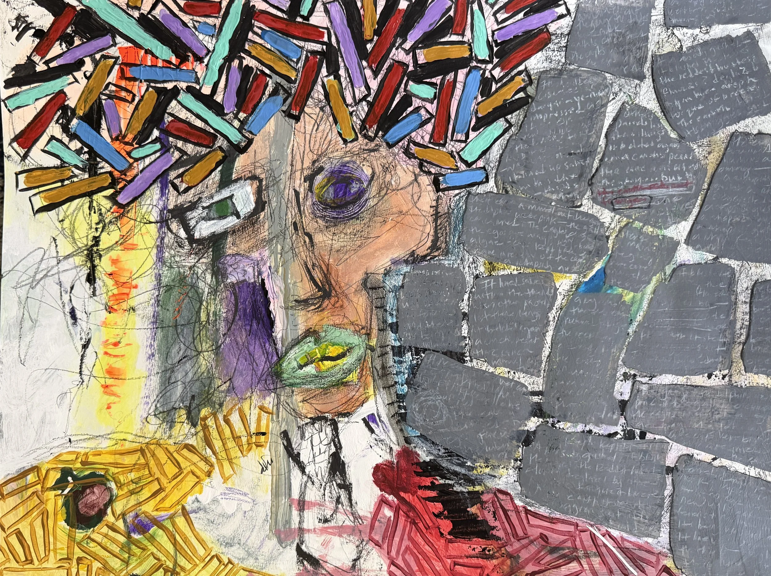 "Sticky Notes", 24in x 18in acrylic on 140lb W/C paper, 2026