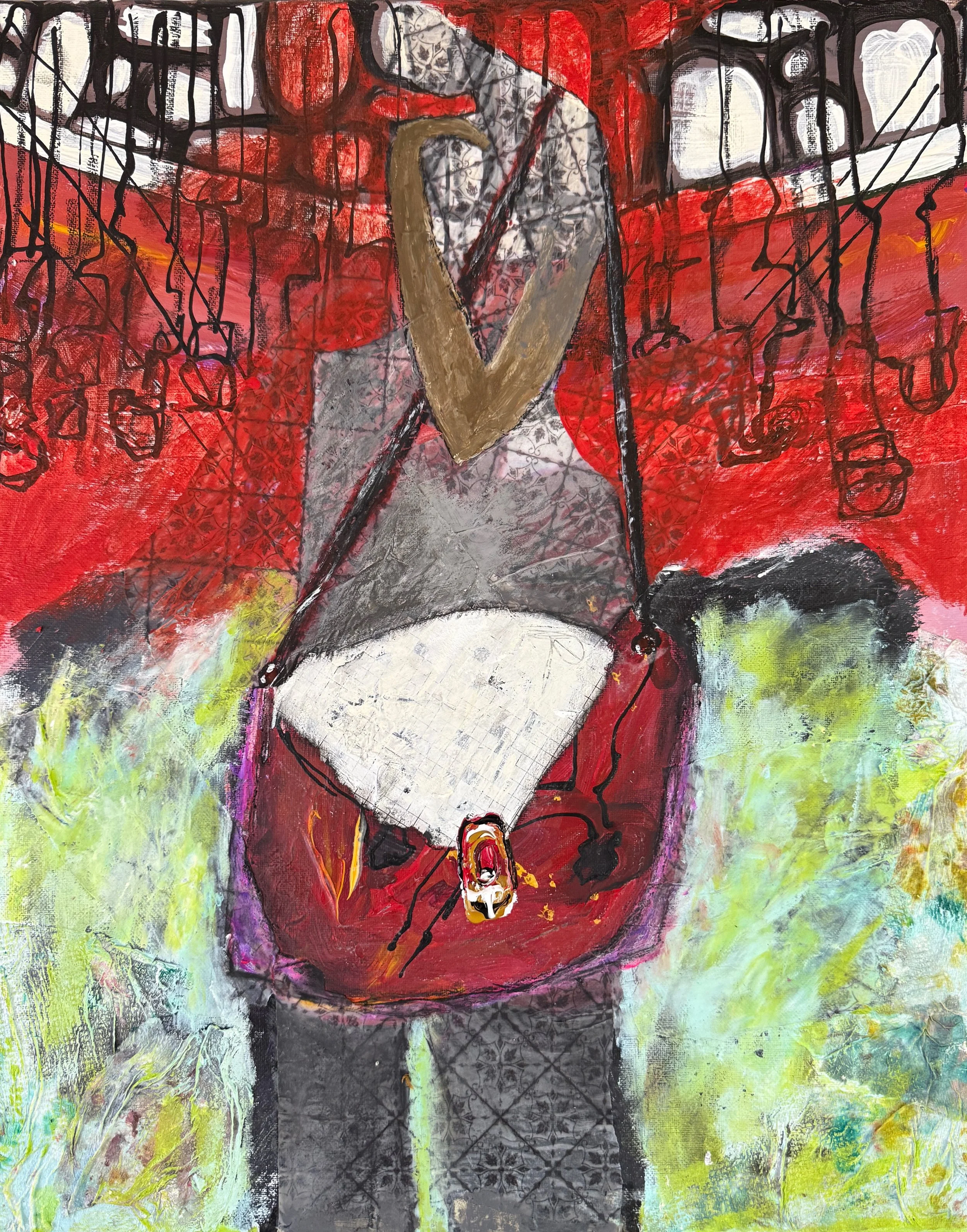 "Child In Tow", 9in x 12in acrylic on stretched canvas, 2025